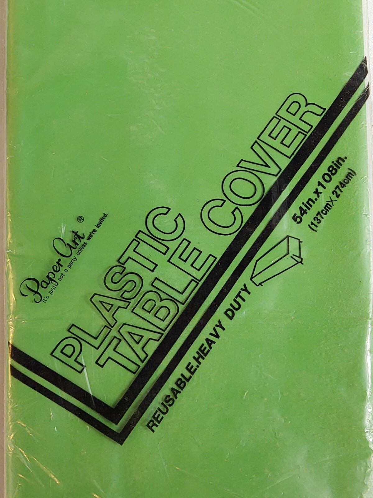 Vintage – 2 Paper Art Green Plastic Table Covers Reusable Heavy Duty 54″x108″