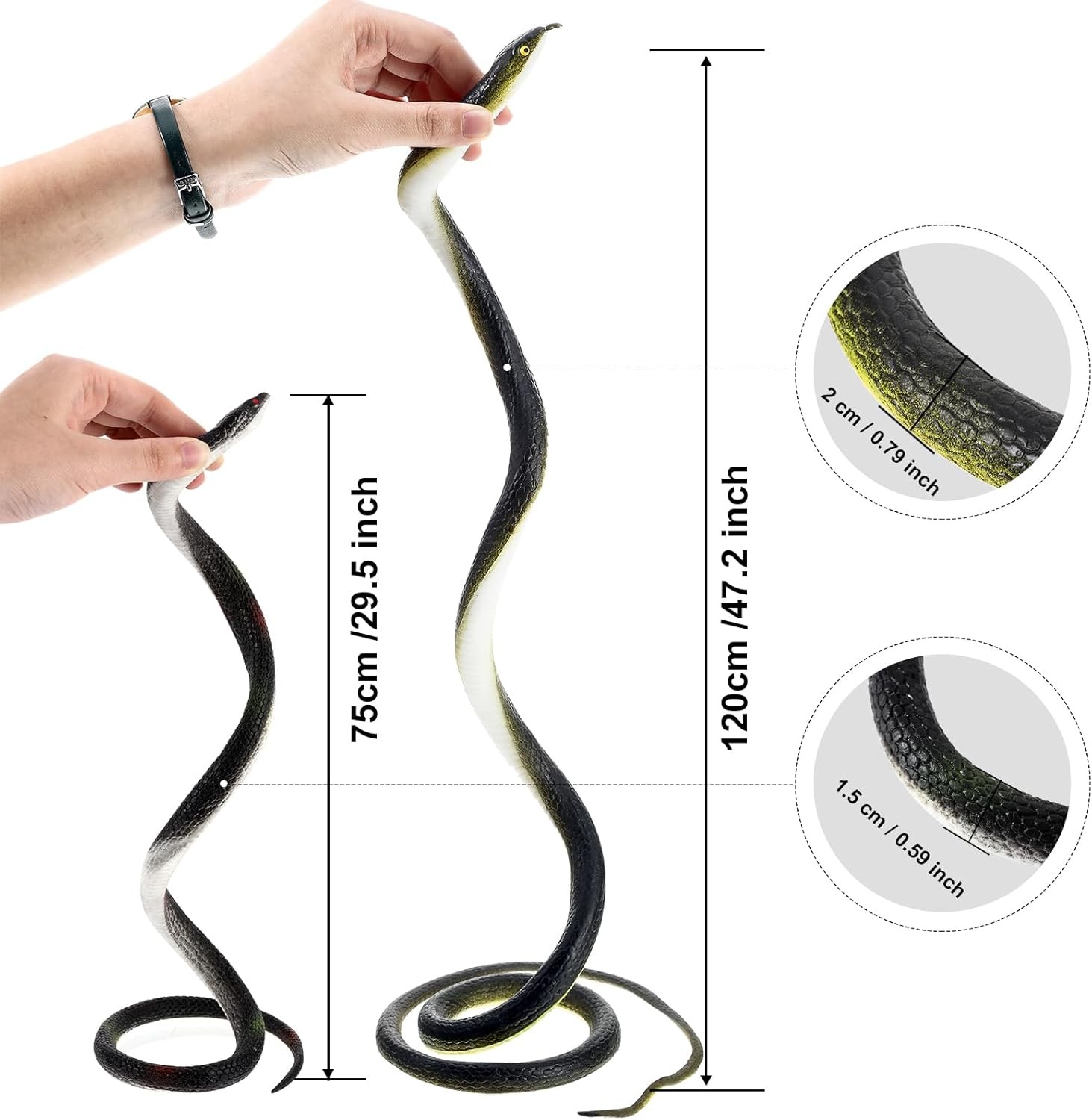 3 Pack Realistic Rubber Snakes for Garden Props Birds Squirrels Mice Scare Toy..