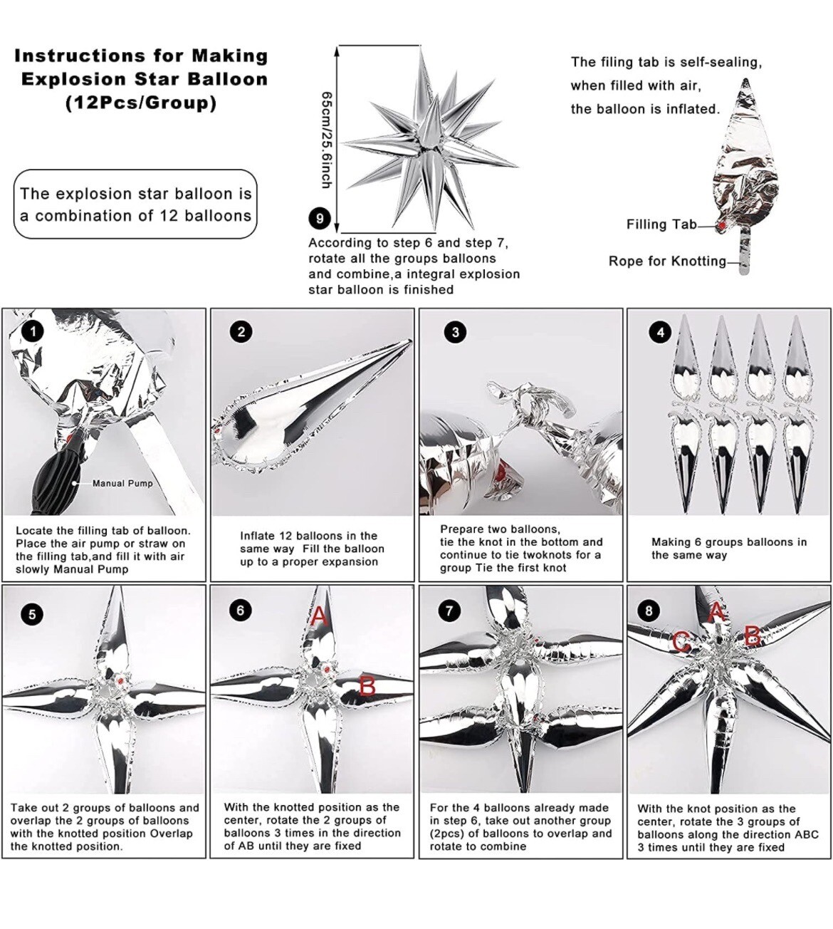 50pcs Foil Balloon Explosion Star Photo Booth Spike Starburst Cone Party Decor