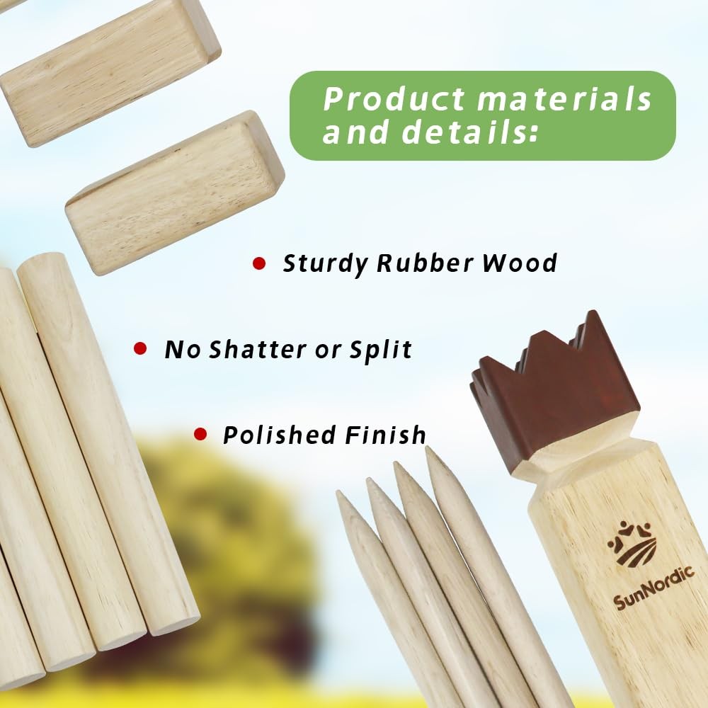 SunNordic Kubb Game Set – Outdoor Tossing Game for Kids & Adults