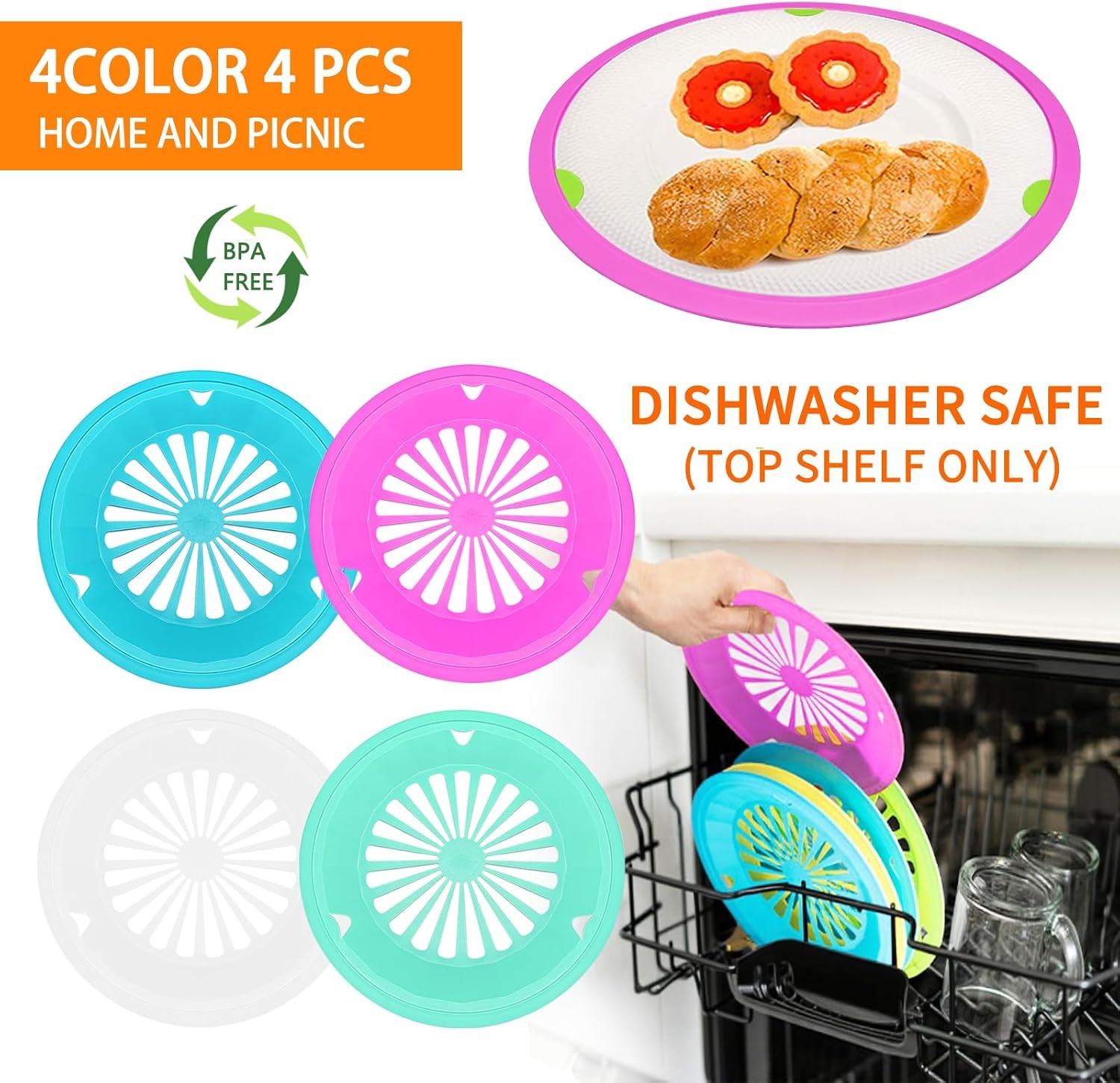 Paper Plate Holders 4 Packs with Snap-in Grooves 10.5 Inch Plastic Paper Plate