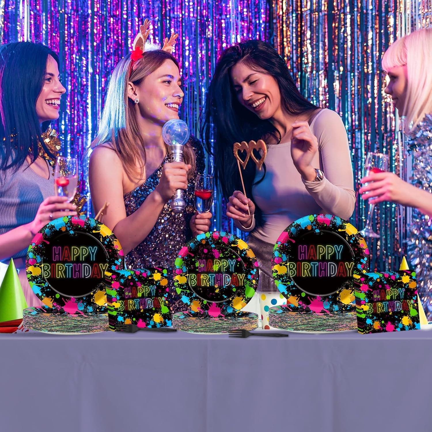 200pcs Neon Party Paper Plate and Napkins Supplies Neon Birthday Party