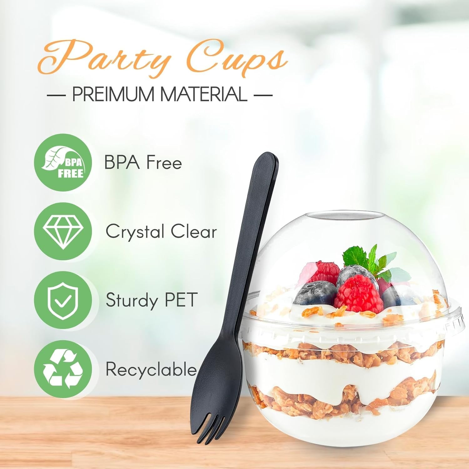 Elegant 9 Oz Dessert Cups with Dome Lids & Sporks – Perfect for Any Occasion