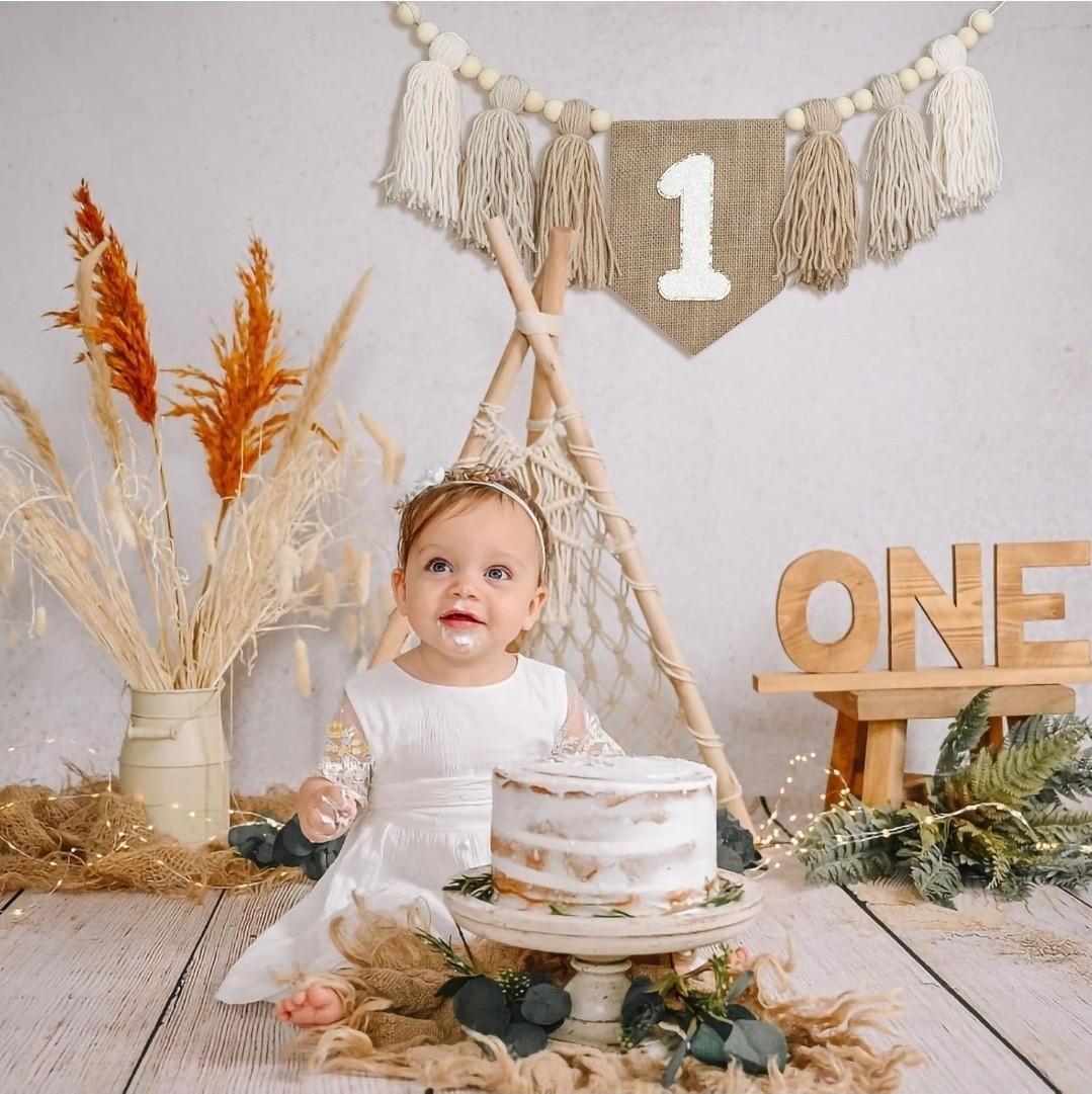 Handmade Boho Burlap Khaki 1st Birthday Decorations For Boys One High Chair…