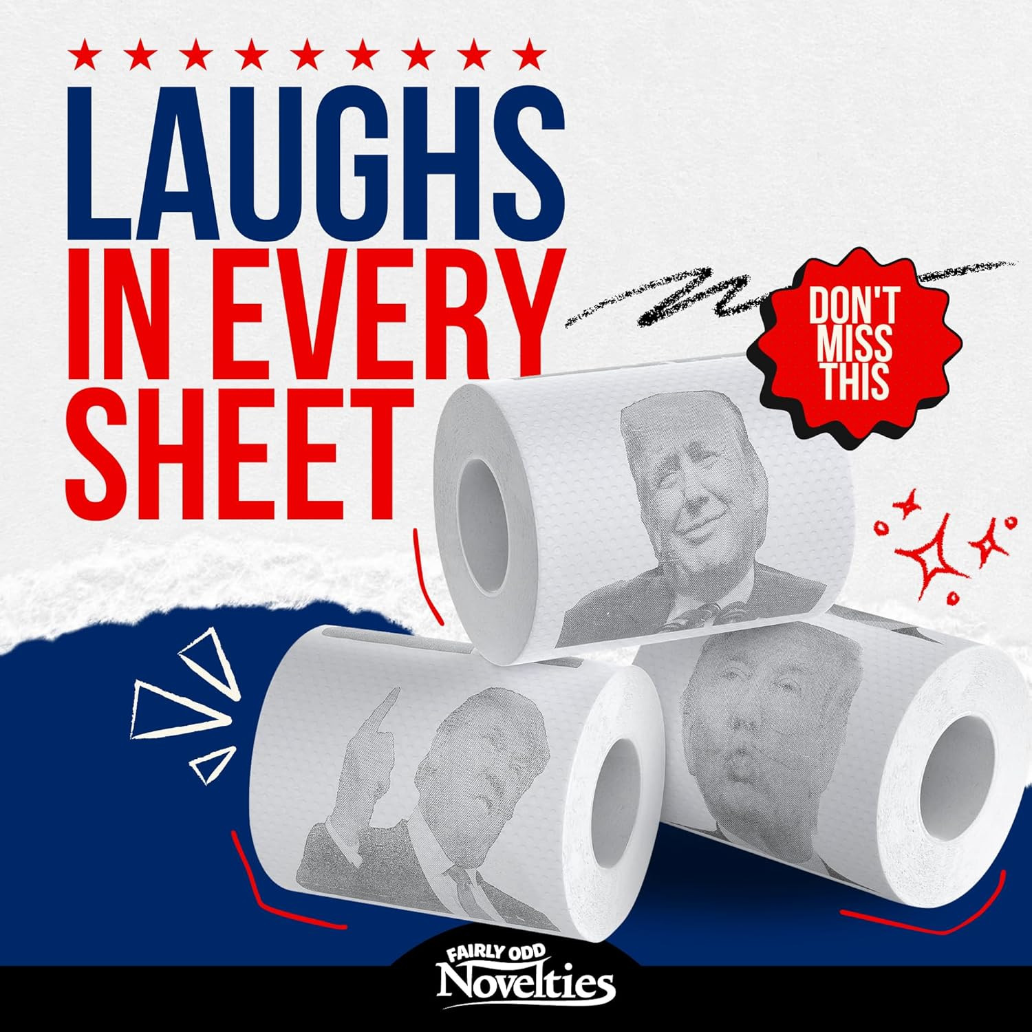 Donald Trump Novelty Political Humor Funny Toilet Paper Gag Gift, Set of 3 Rolls