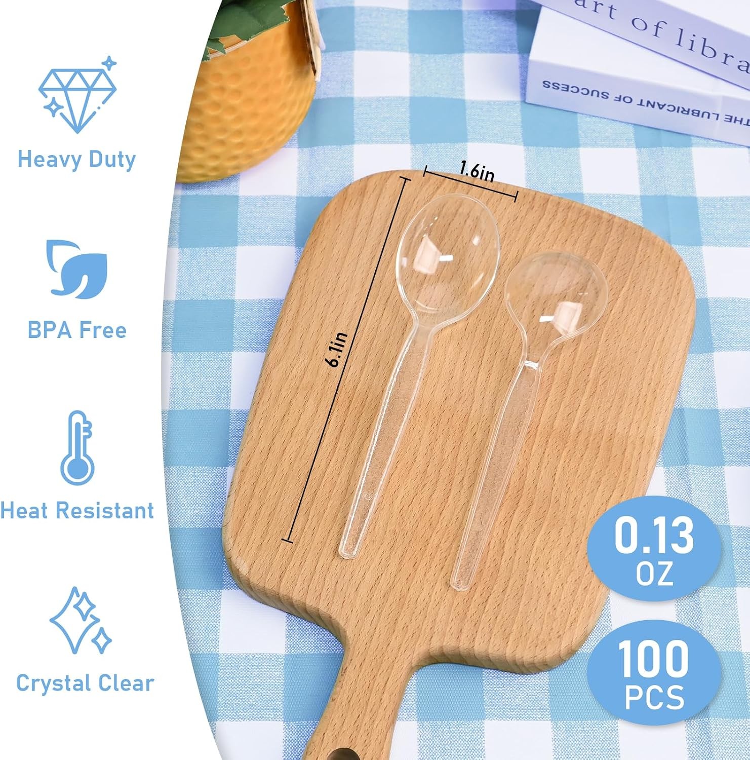 100 Count Disposable Clear Plastic Spoons Heat Resistant and BPA Free, Heavy