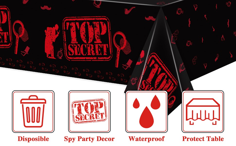 3PCS Spy Party Tablecloths for Kids Birthday Secret Agent Theme Table Covers Spy
