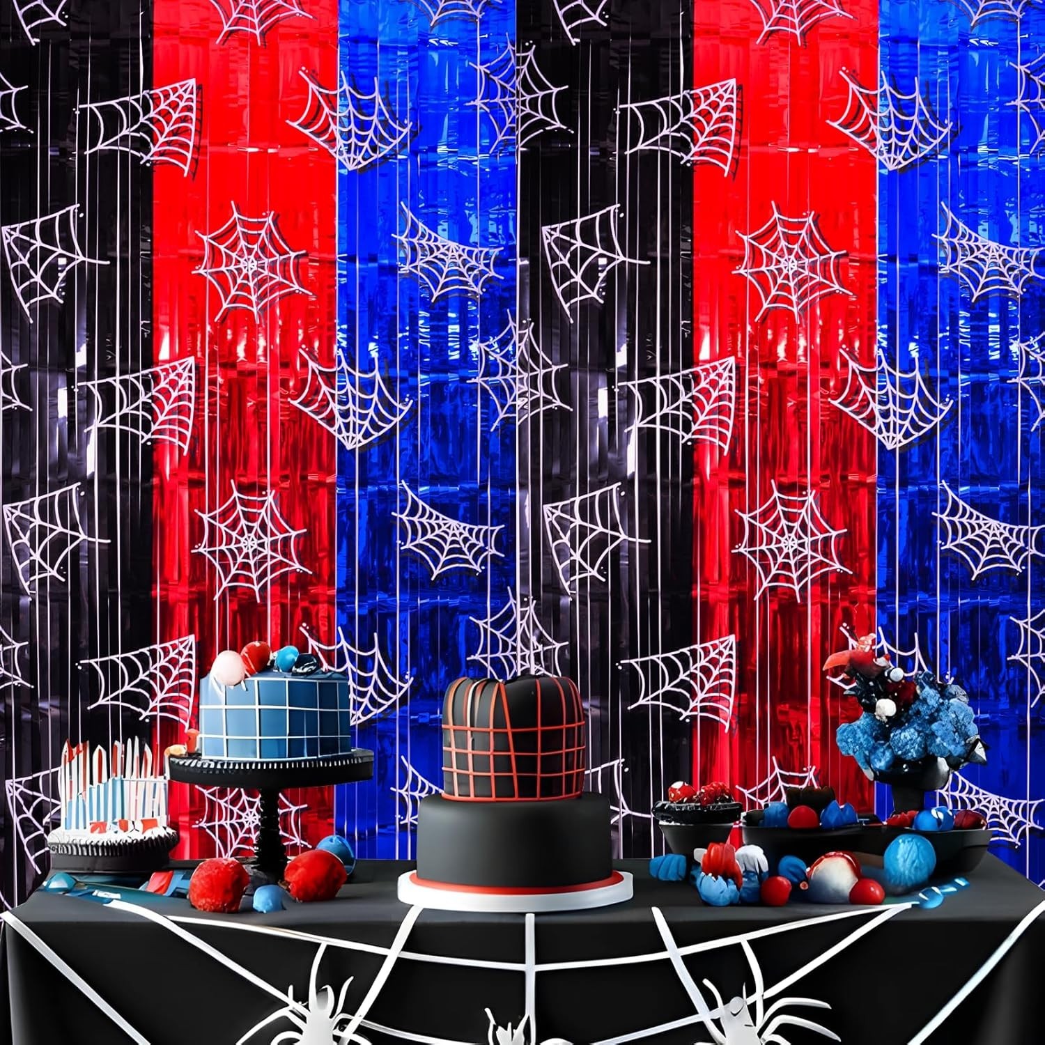Spider Web Birthday Decorations, 2 Pack Spider Party Supplies 3.3×6.6ft Tinse…