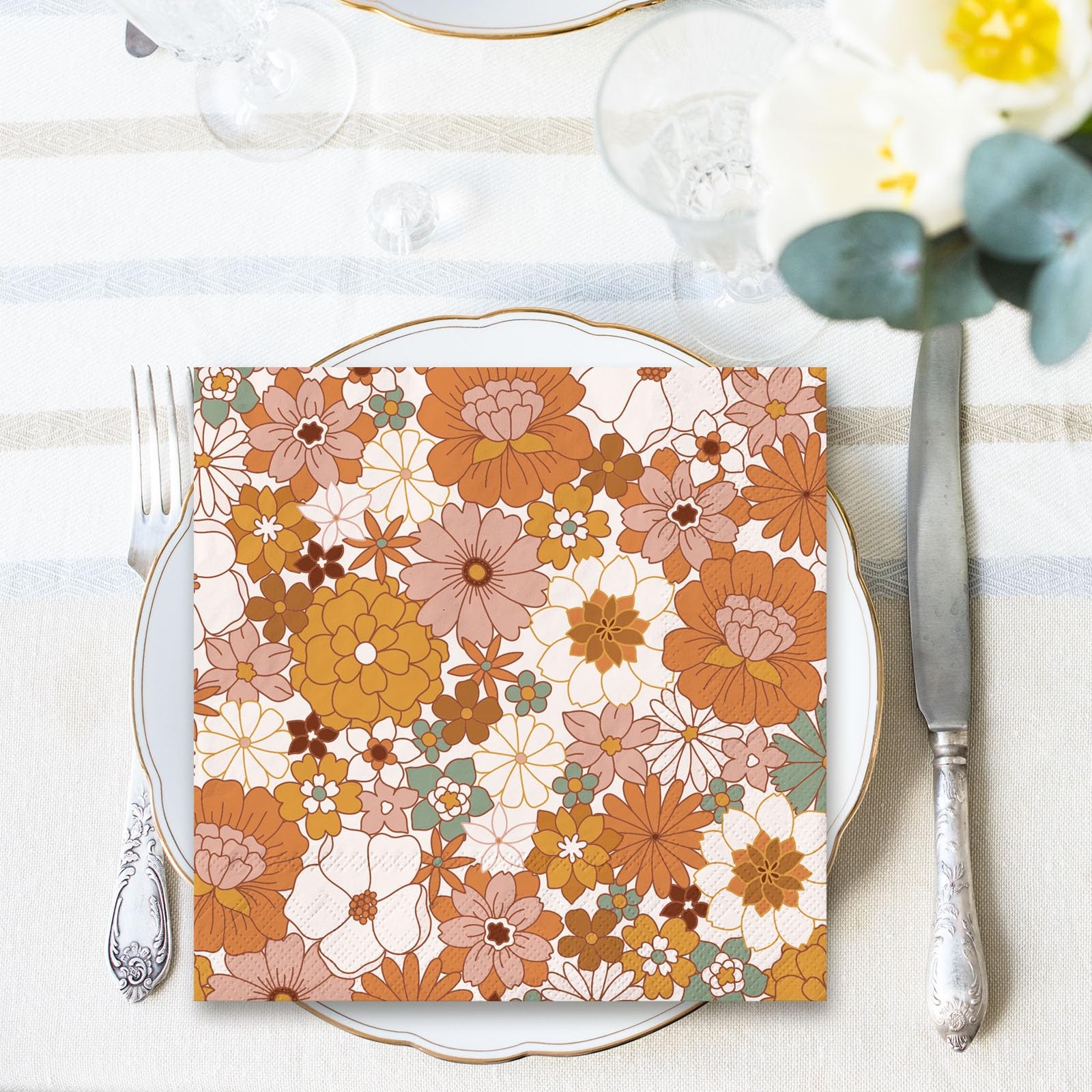 Whaline 80 Pack Boho Floral Paper Napkin 6.5 x x inches, Multicolor