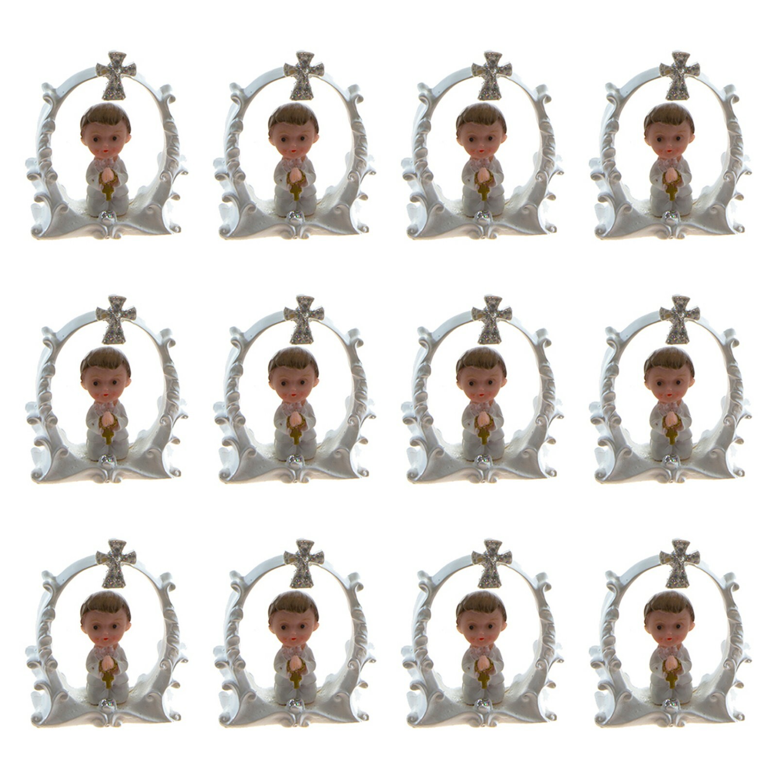 Mega Favors – Baby Boy Toddler Praying in White Poly Resin – Blue, 12PCS