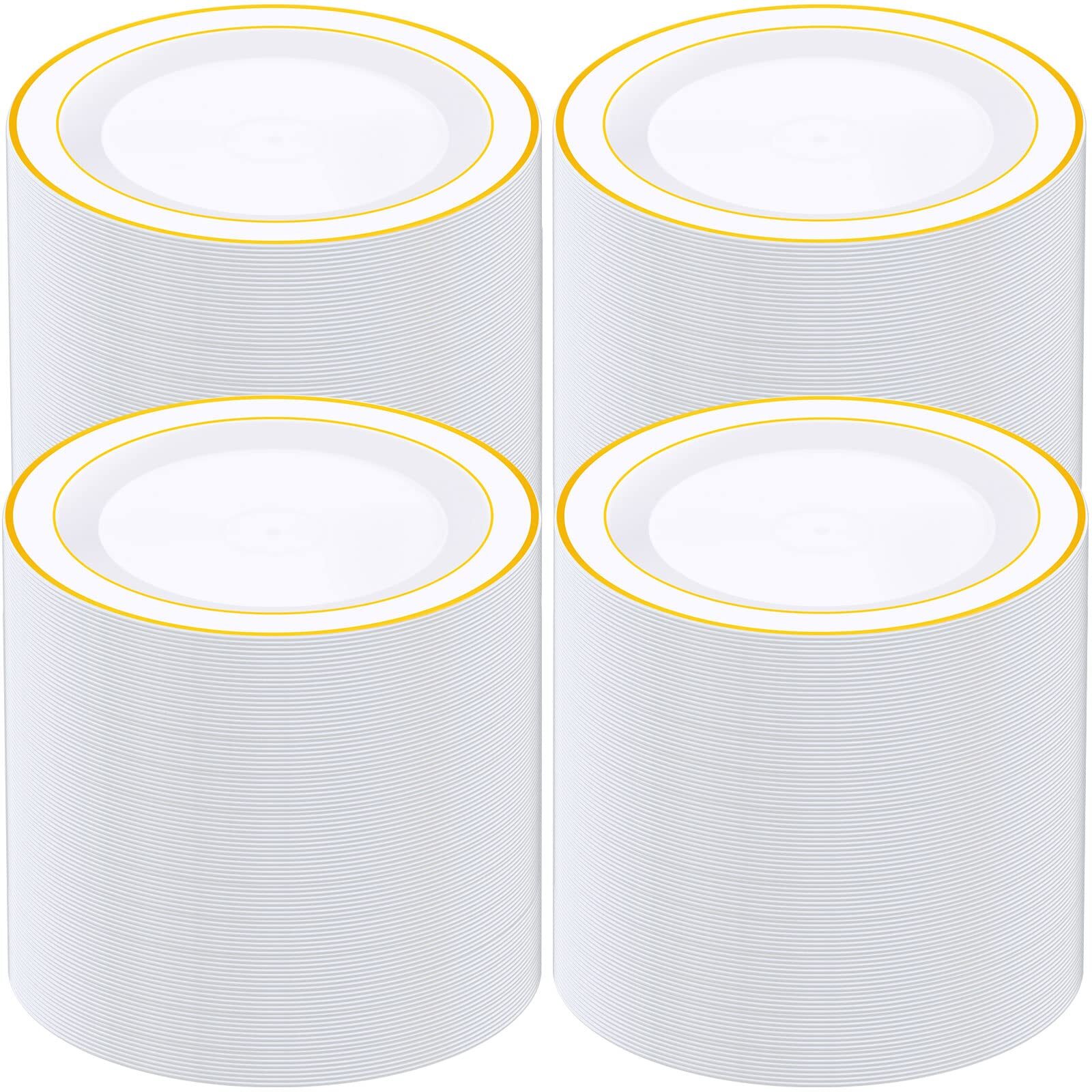 150 Pieces Plastic White Plates Set Disposable Salad Dessert Cake Plates With De