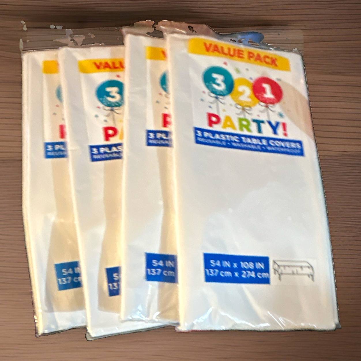 Plastic Table Cover 3-Pack White Solid/Plain 54 x 108 in Party Theme Lot of 4