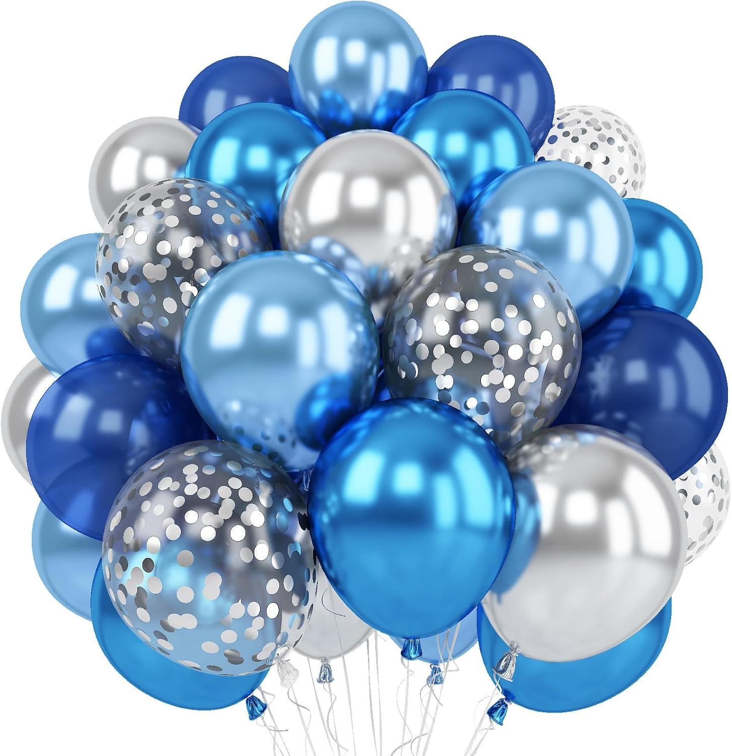 Royal Blue Confetti Latex Balloons, 12 inch Light Blue Baby Blue and White