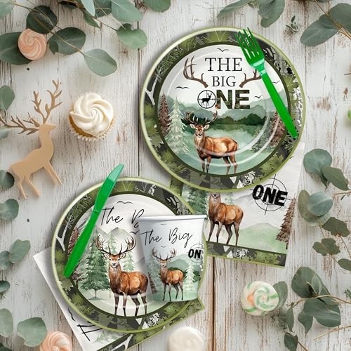 APOWBLS Hunting 1st Birthday Decorations Boy Tableware – Deer Camo Theme