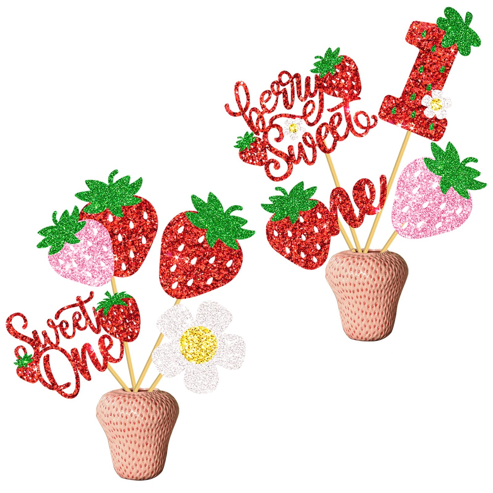 16 PCS Strawberry Sweet One Centerpiece Sticks Berry 1st Birthday Decor
