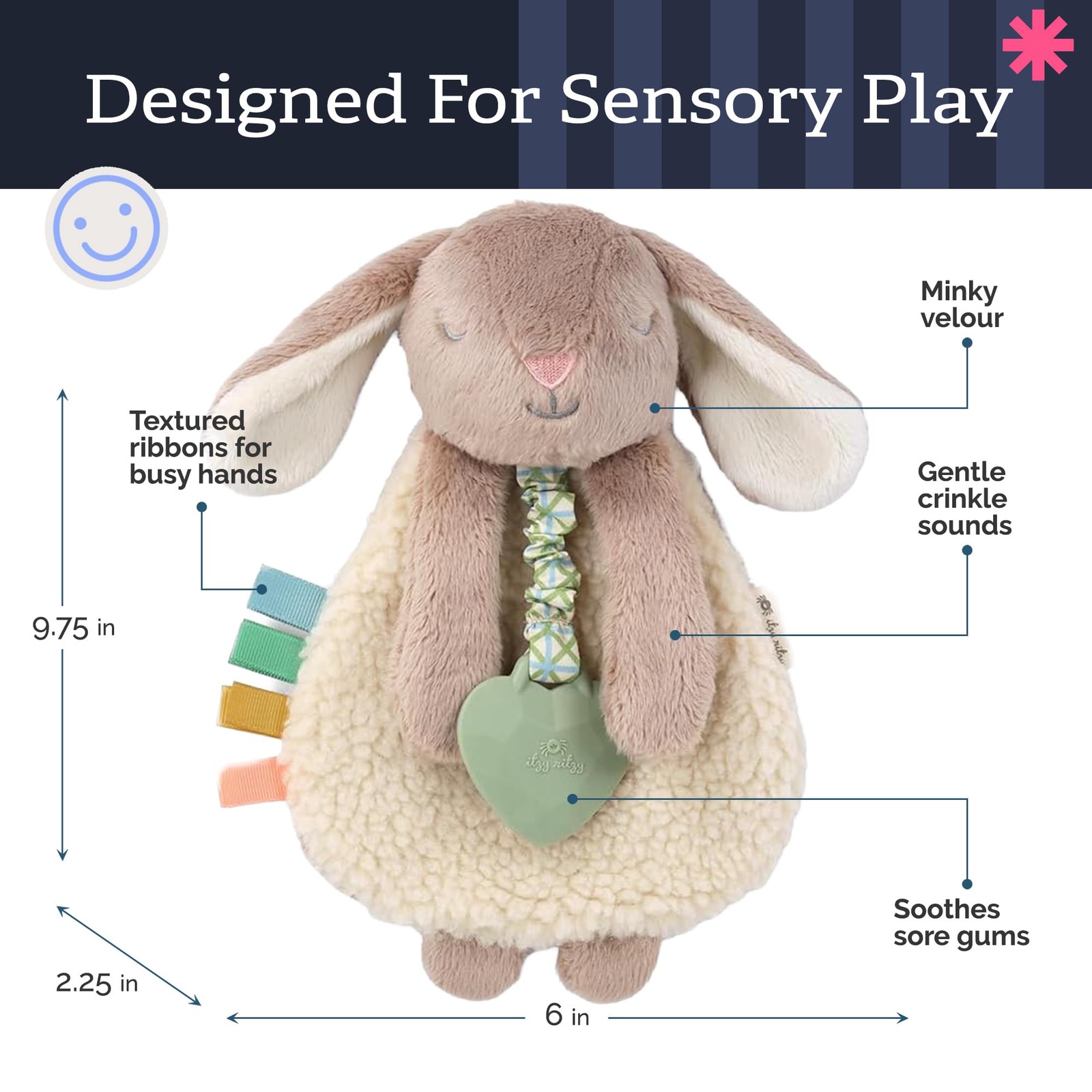 Itzy Ritzy – Itzy Lovey Including Teether – Baby Lovey with Teether, Textured Ri