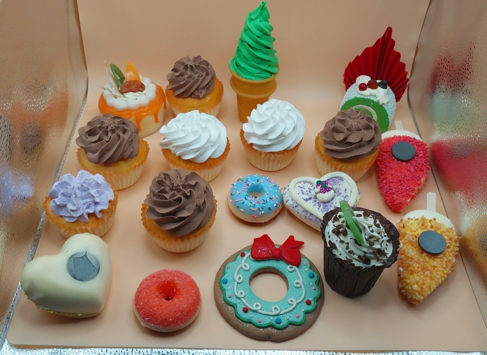 Lot of 40+ artificial / faux / foam dessert food items – pastries, cupcakes