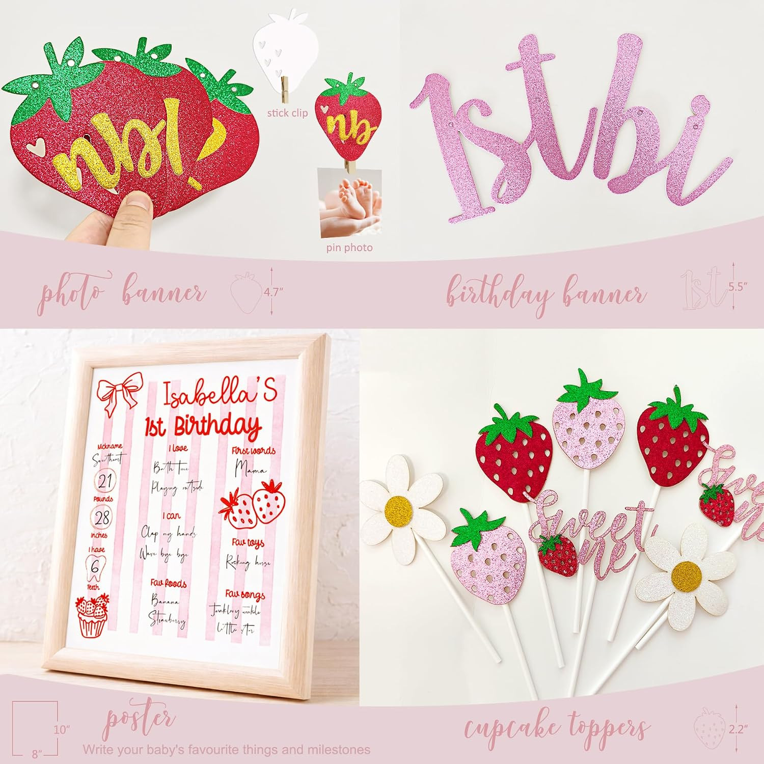 Berry First Birthday Decorations for Girls, Strawberry 1St Birthday Sweet One Pa