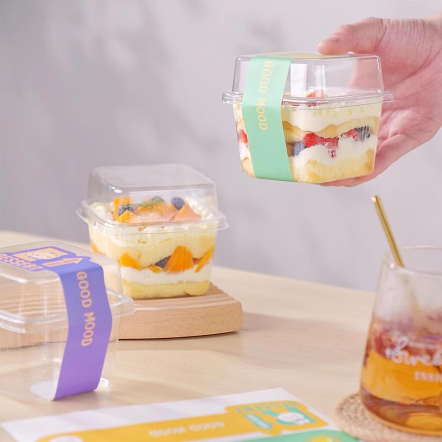 Dessert Cups With Lids Spoons Square Parfait Disposable Containers 50 Pcs 8 OZ