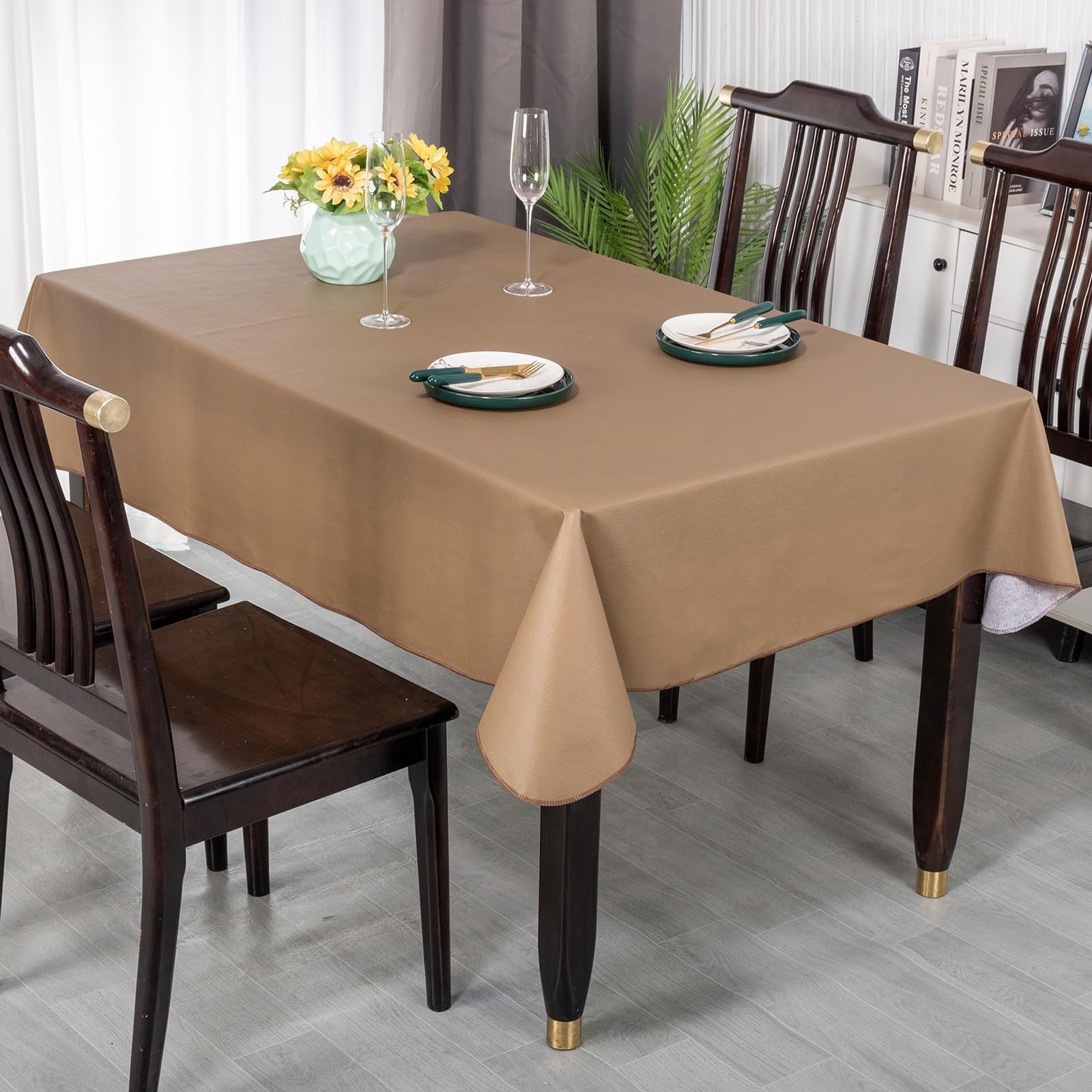 Elegant Rectangular Tablecloth, 100% Waterproof Vinyl, Solid Color Tablecloth, M