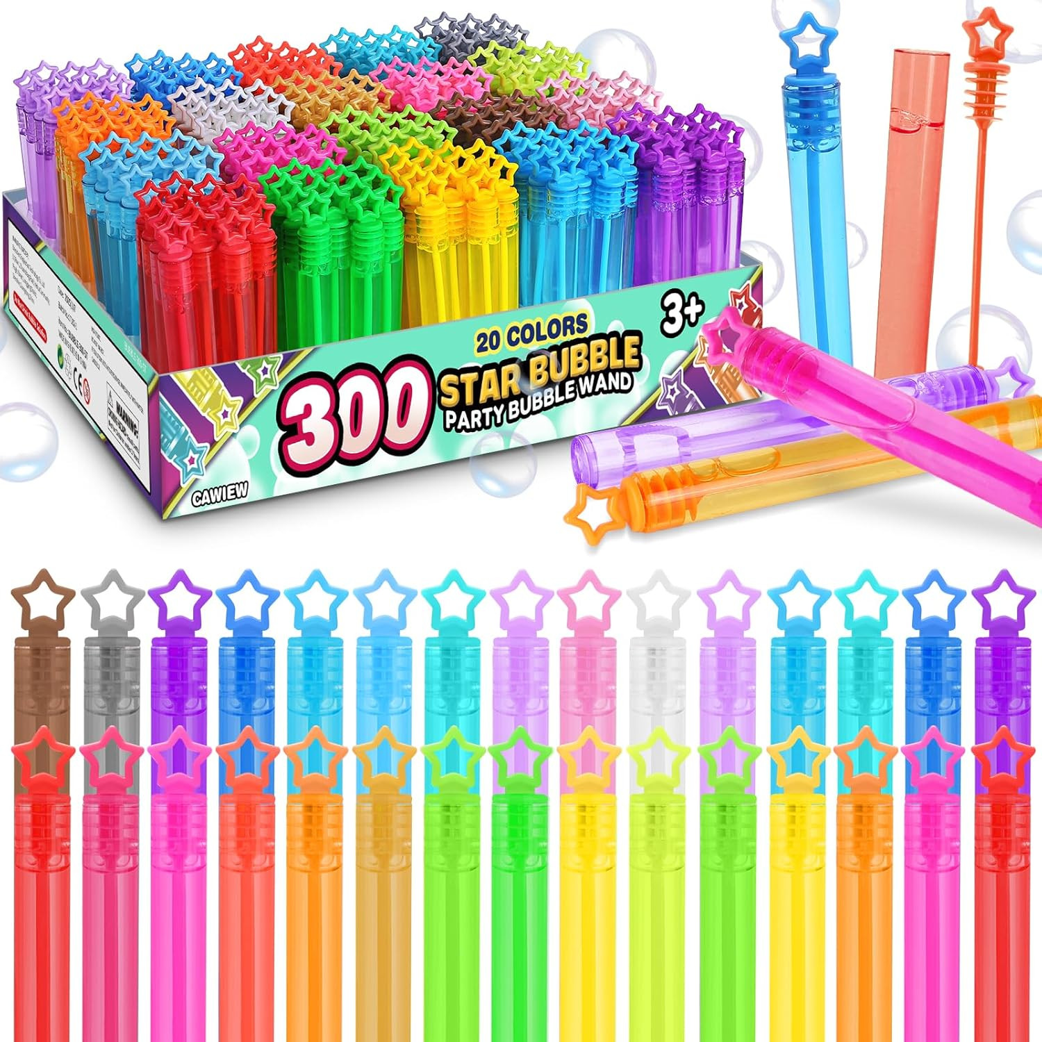 300 Pack 20 Colors Neon Bubbles Bulk in Gift Box, Mini Star Bubble Wand Party Fa