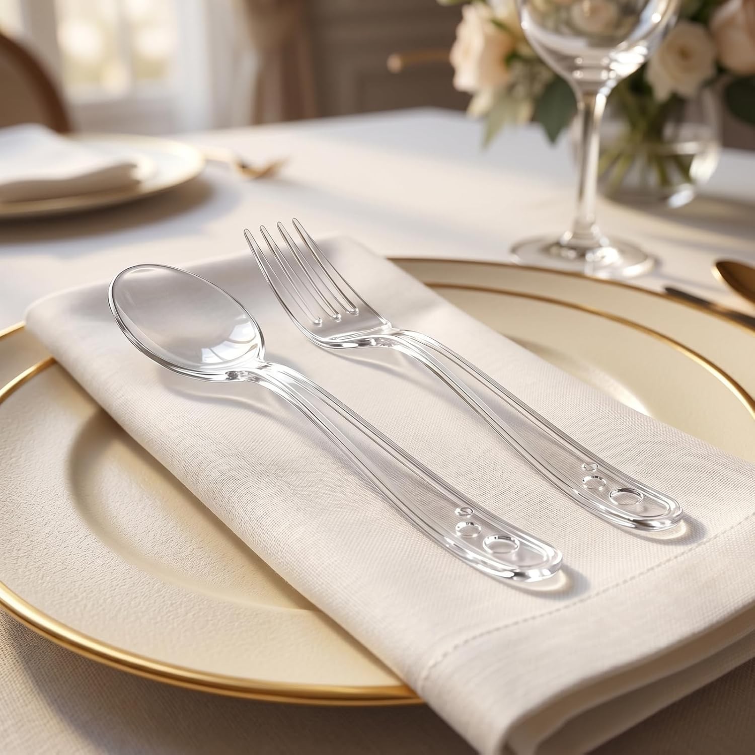 100 Count Plastic Silverware Heavy Duty -50 Forks, 50 Spoons, BPA-Free, Heat