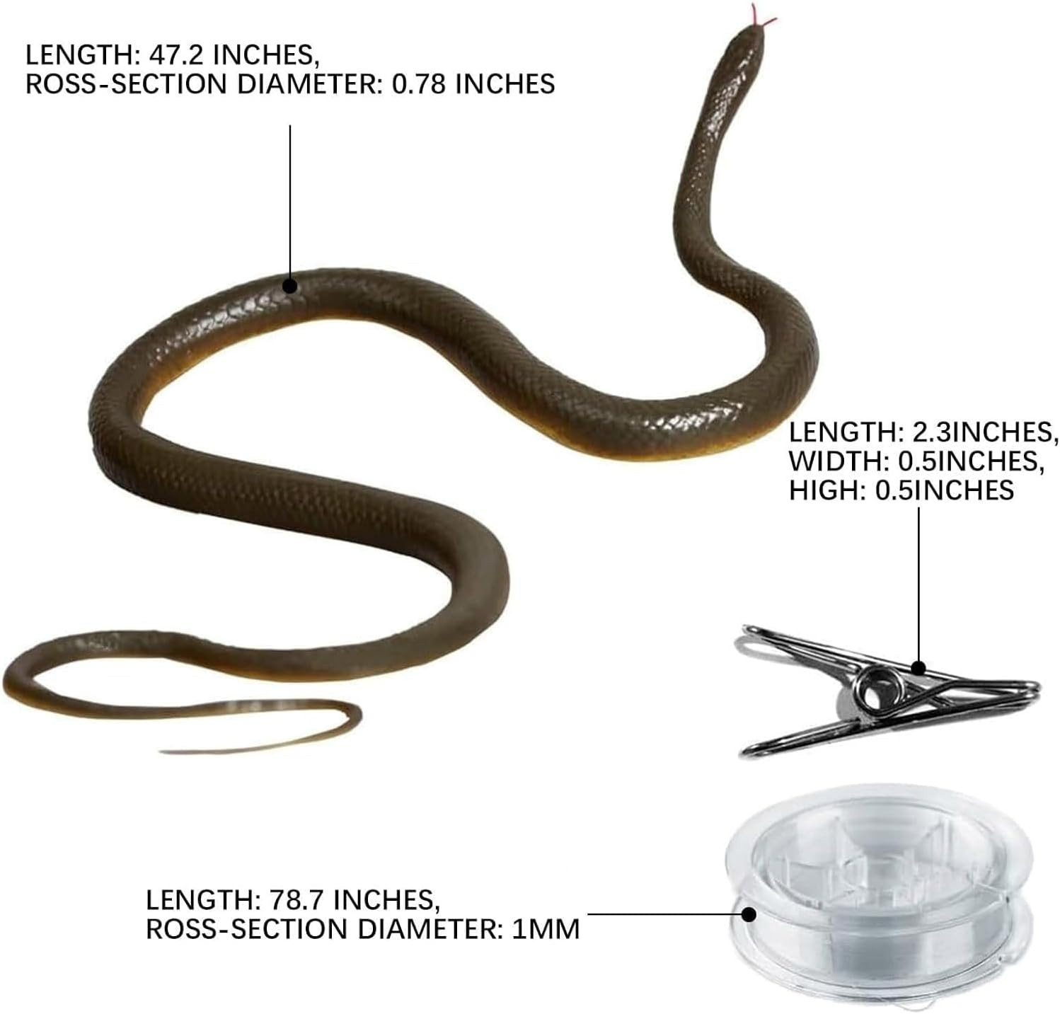 Fake Snake, 2025 Snake Prank with String Clip, Realistic Snake Prank, Rubber Sna