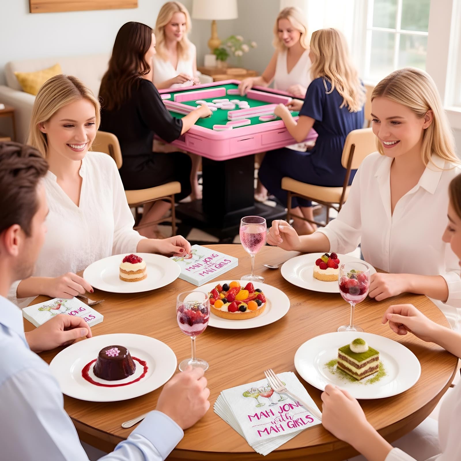 30 Pcs Mahjong Napkins Cocktail Paper 6.5 x 6.5 Inches Valentine’s Day Mahjon…