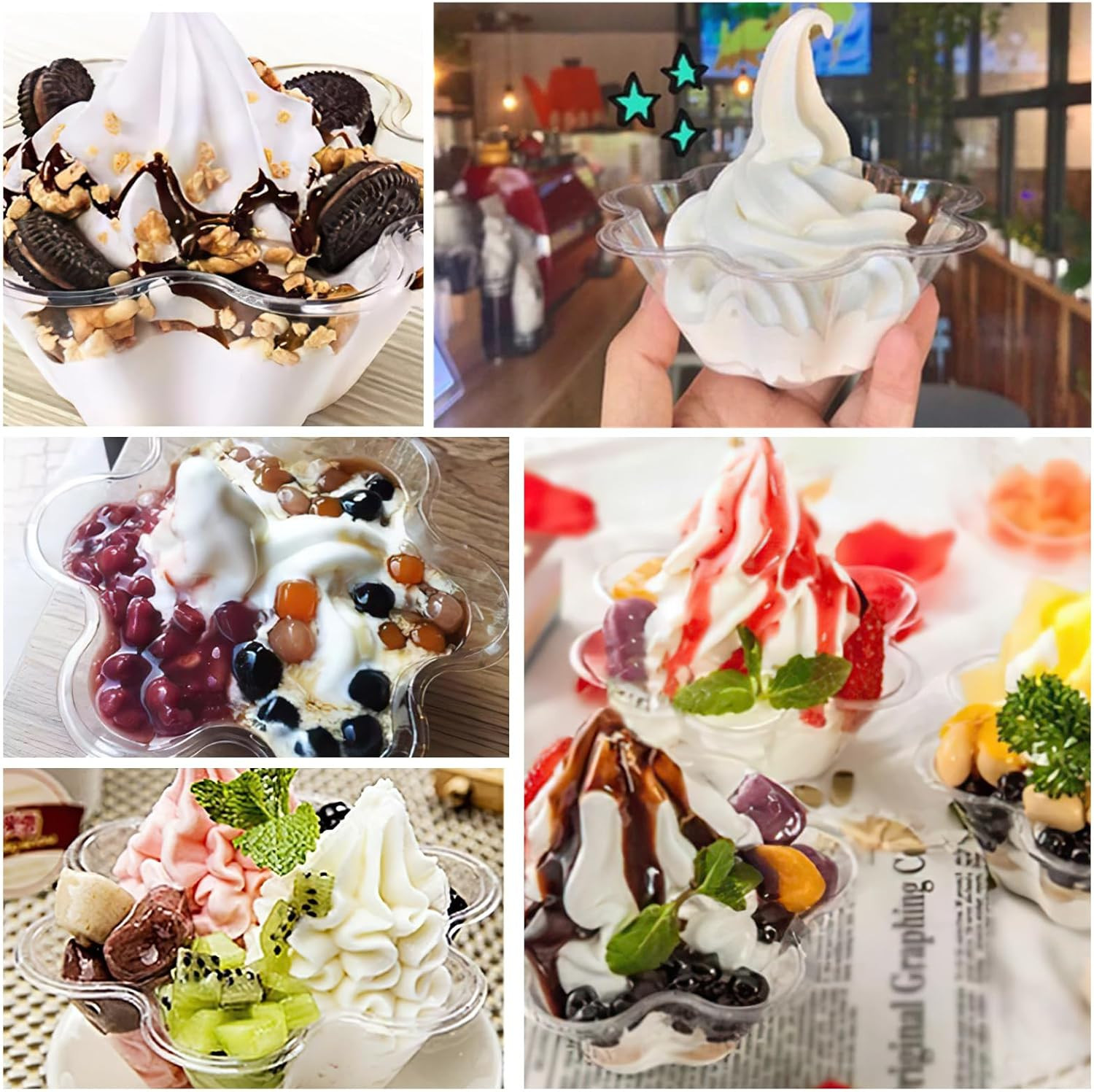 8 Oz Dessert Cups with Spoons, 50 Pack Clear Plastic Small Party Serving Bowls f