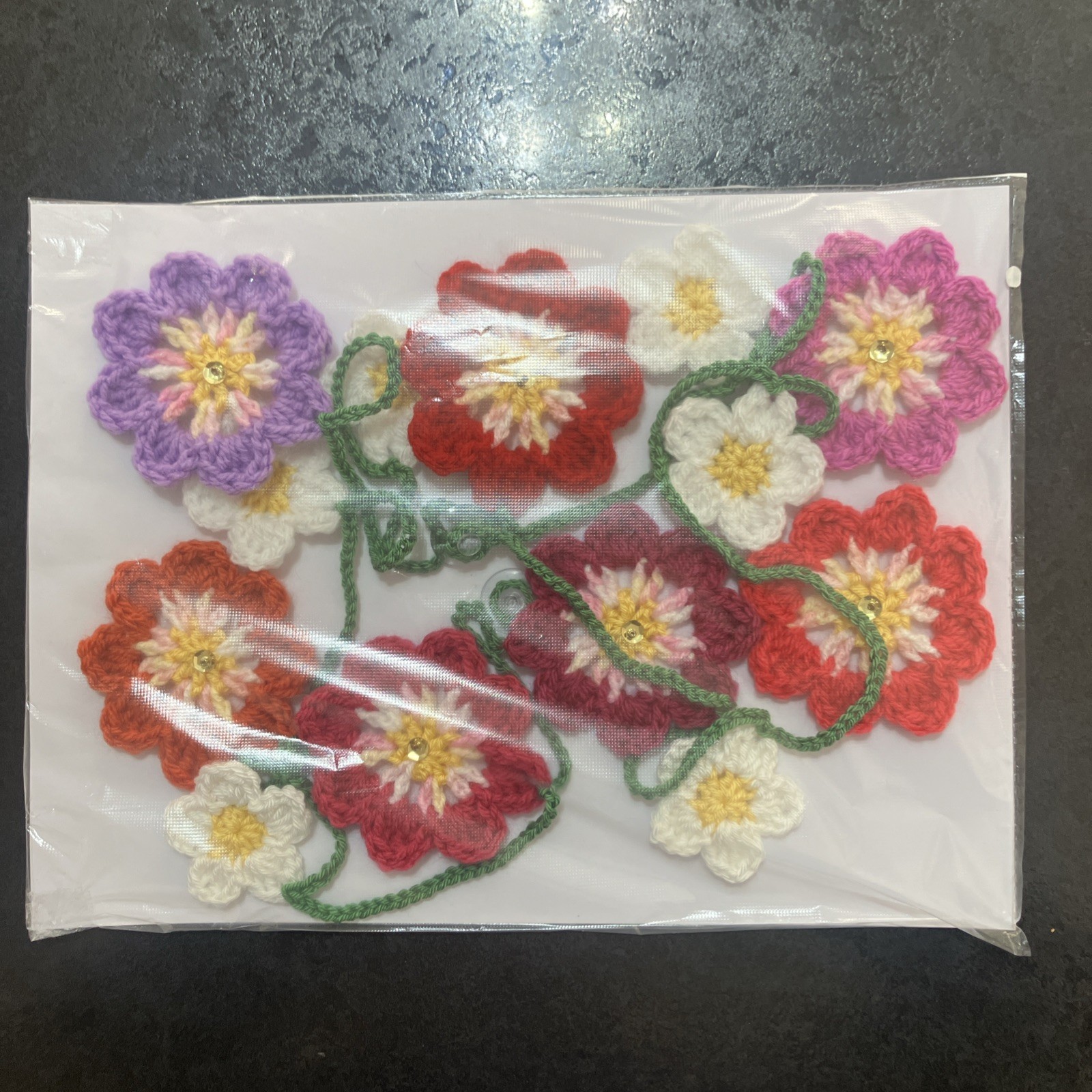 🌺NEW Hand Crochet Flowers window long Bunting Sequin Camper SUMMER 60” Gift