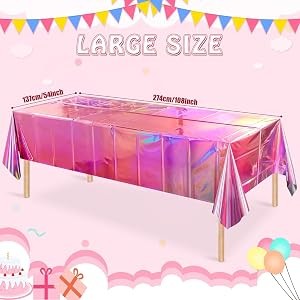 4 Pack Iridescent Pink Plastic Tablecloths, Shiny Disposable Laser Rectangle