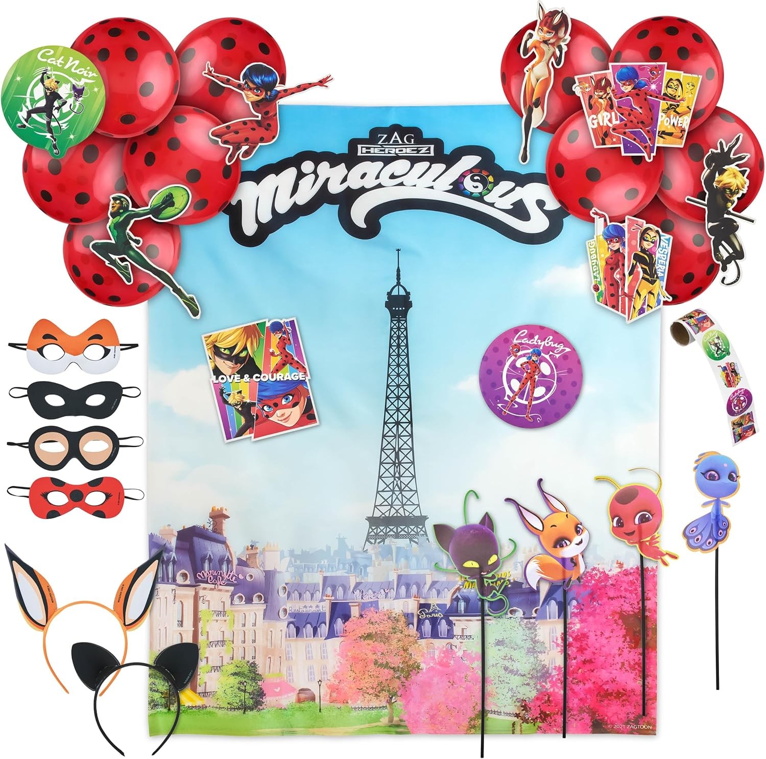 50pc Ladybug All-in-One Birthday Party Supplies Set | Zag Heroez Celebration