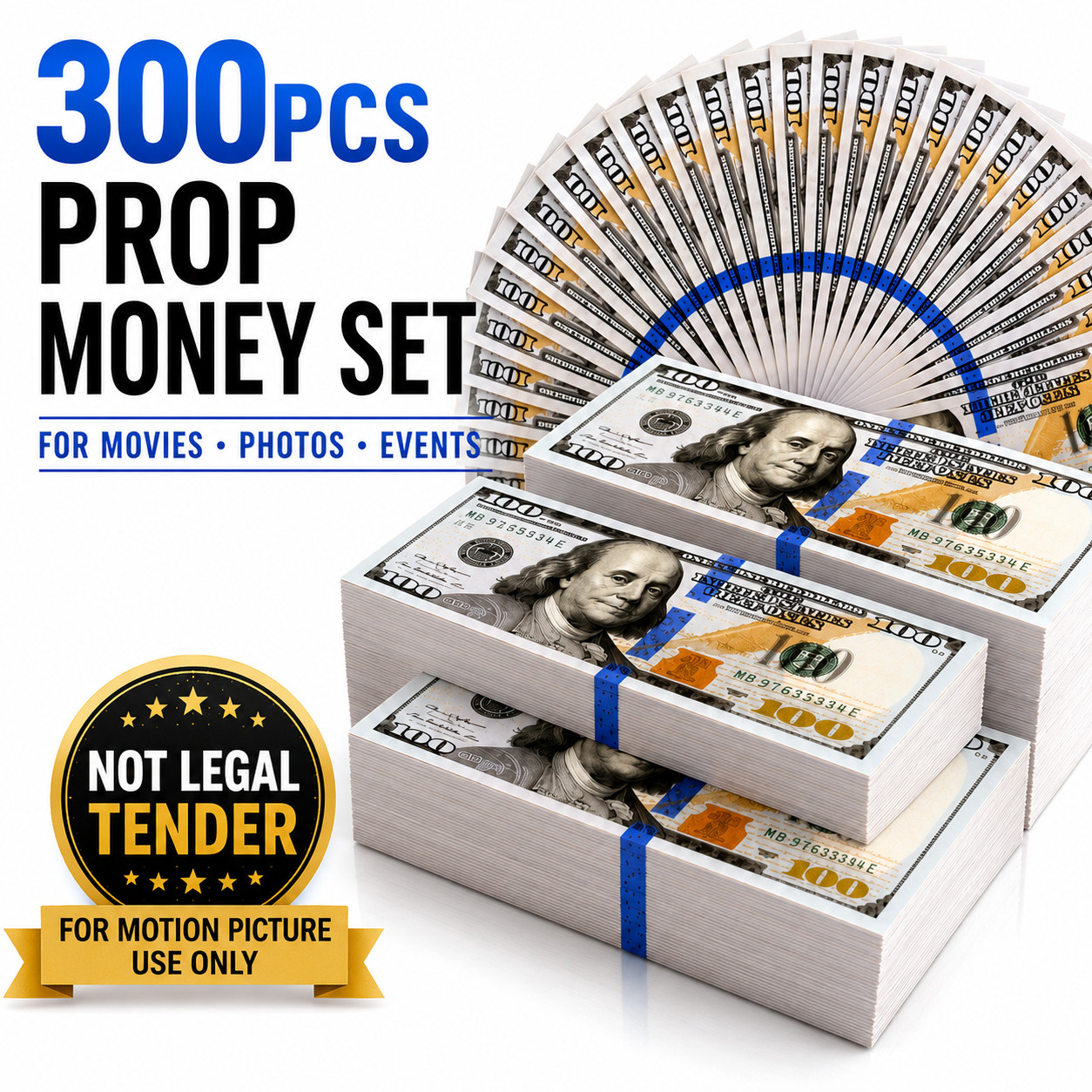 300PCS Play Money Prop Cash Bundle Realistic Fake Bills for Movie Scenes