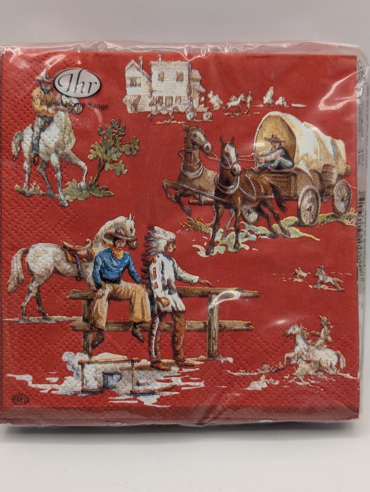 Napkins Wild West Red Cowboys Indians (20) 5×5″ Cocktail Paper IHR Germany
