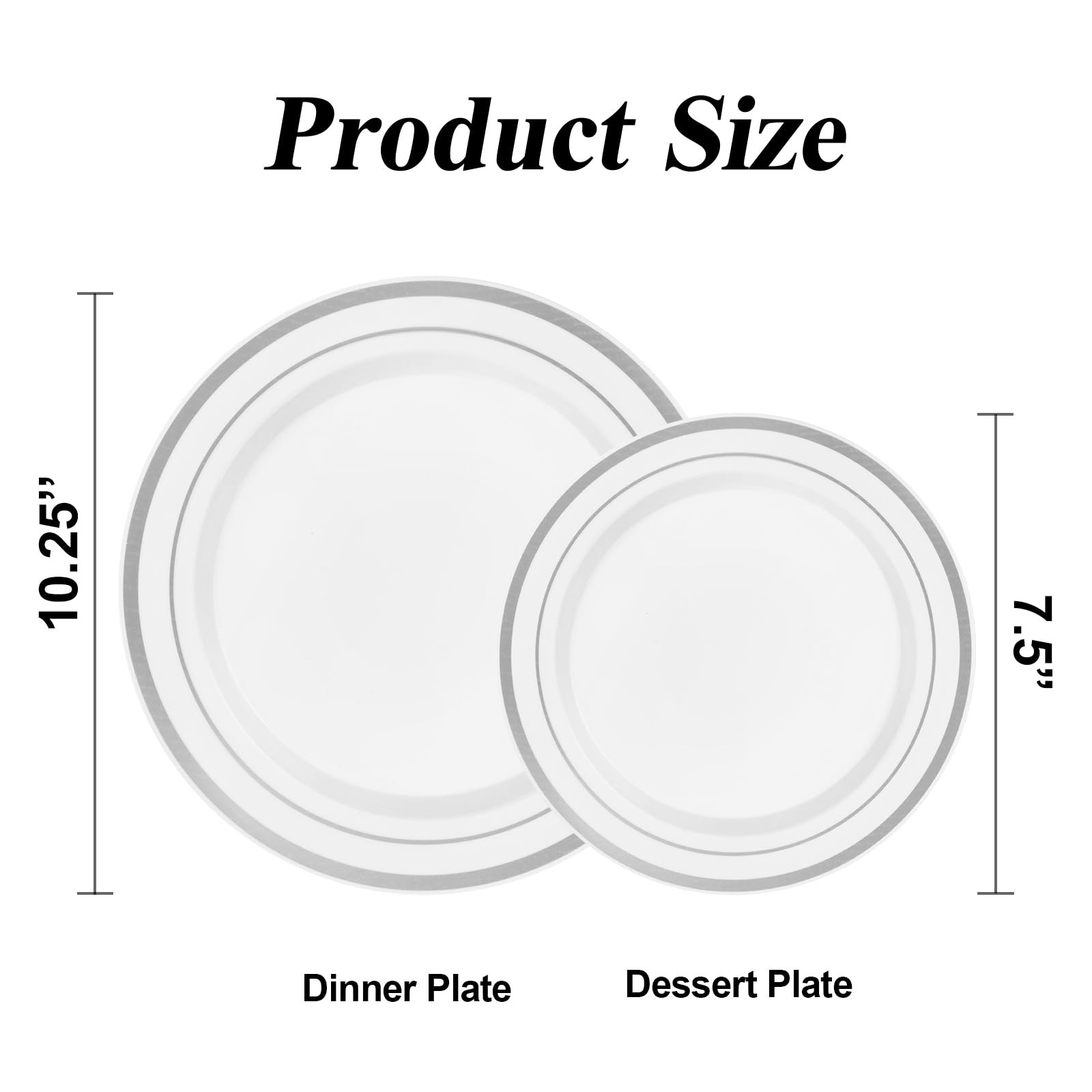 100 Piece Silver Rim Plastic Plates – 50 Dinner Plates 10.25″ & 50 Dessert Pl…