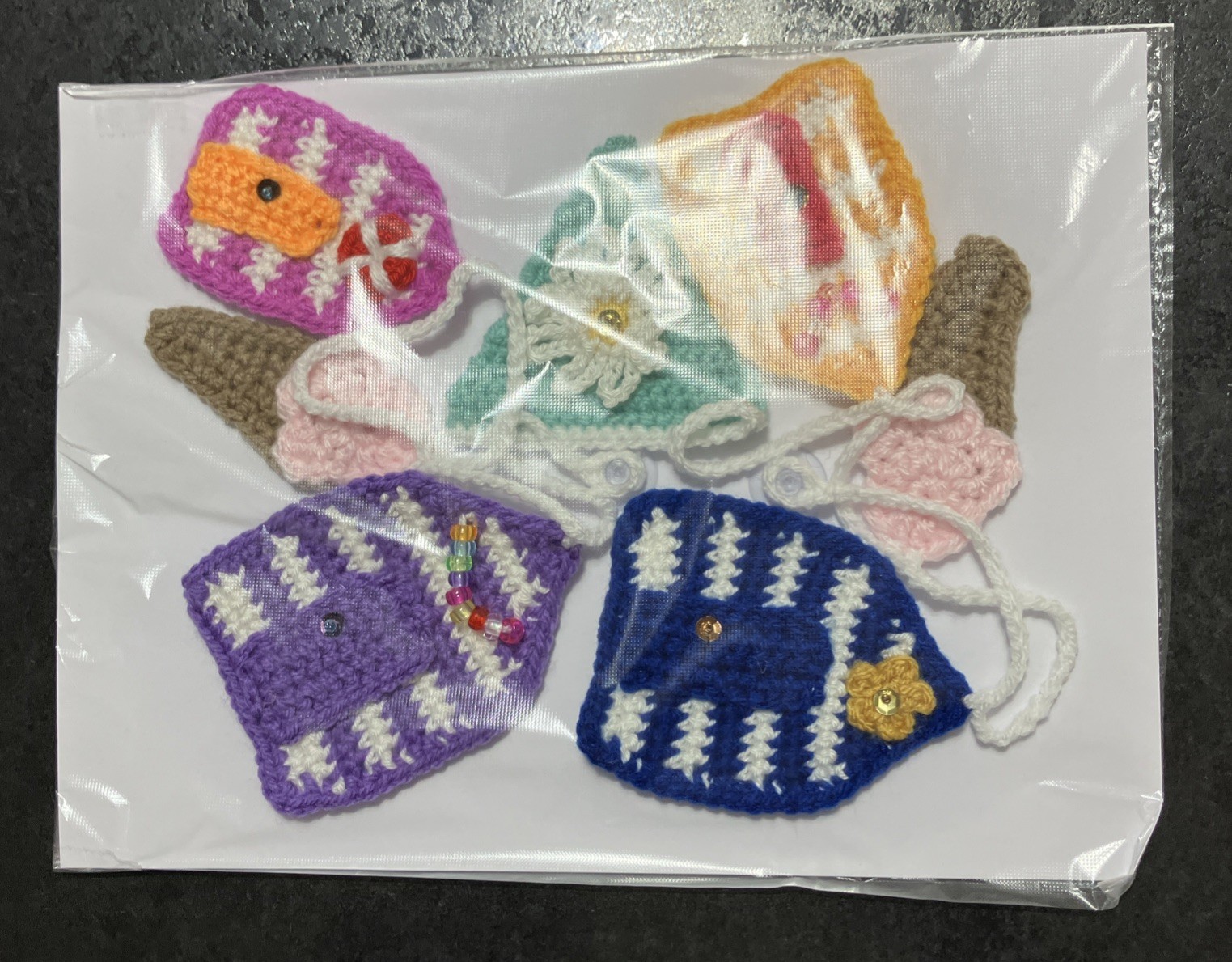 NEW Beach huts ice cream Hand Crochet Bunting Window camper summer Gift