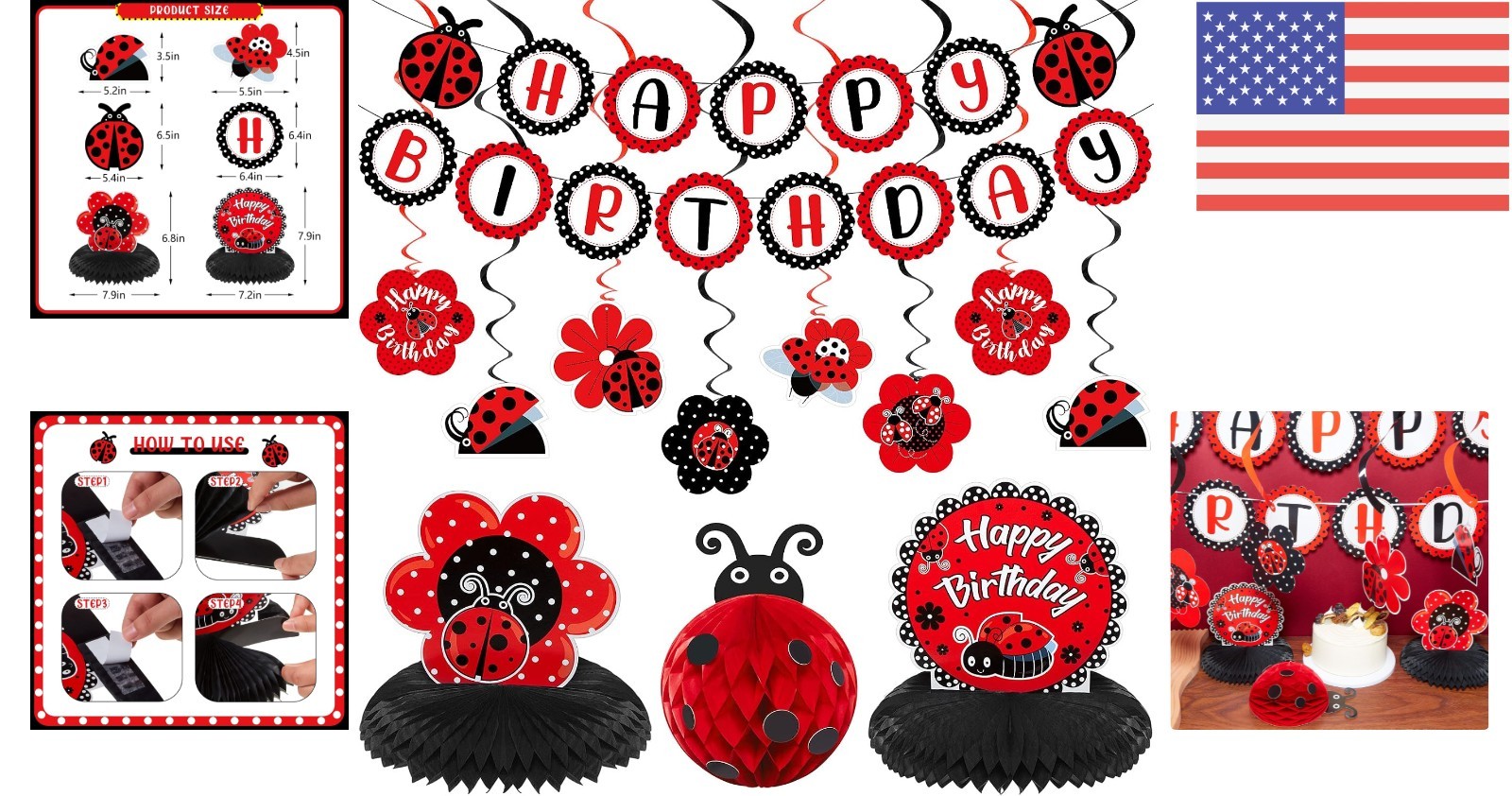 Adorable 28 Pcs Ladybug Themed Decoration Kit for Birthdays and Showers