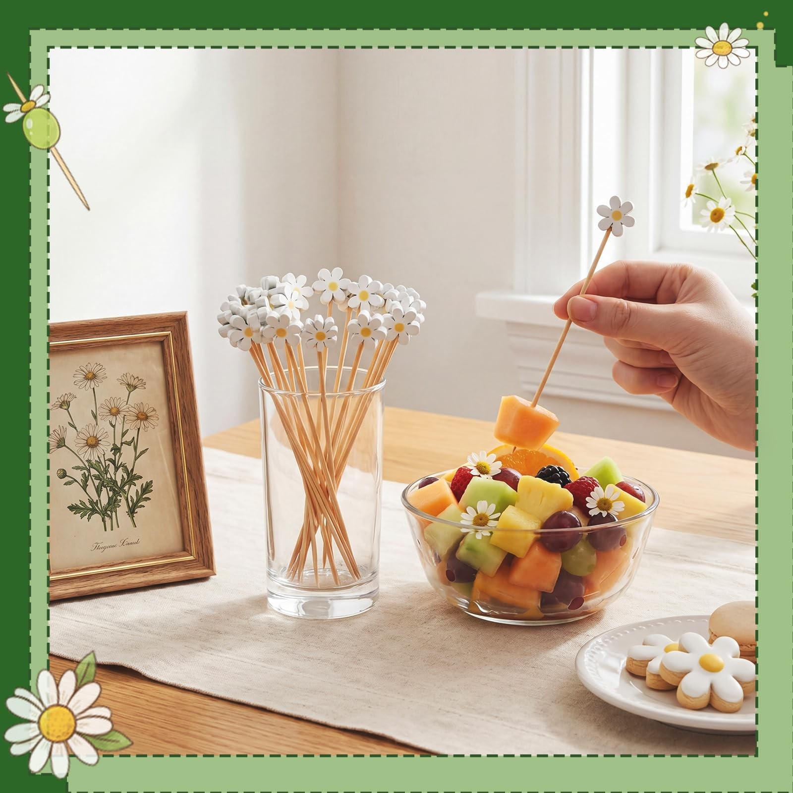 400 Pcs Summer Daisy Cocktail Picks Flower Bamboo Toothpicks Bulk White Daisy…