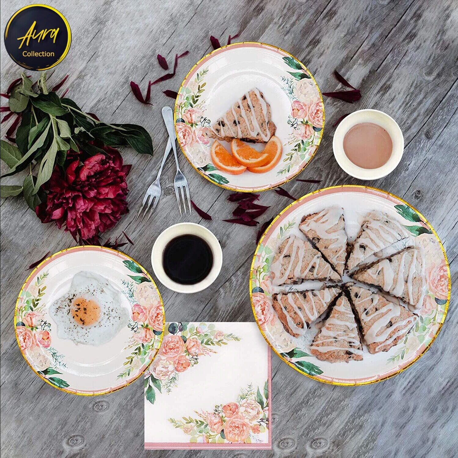 Disposable Floral Party Supplies Pink Plate Cups All Occasions 25 Serves 125 Pcs