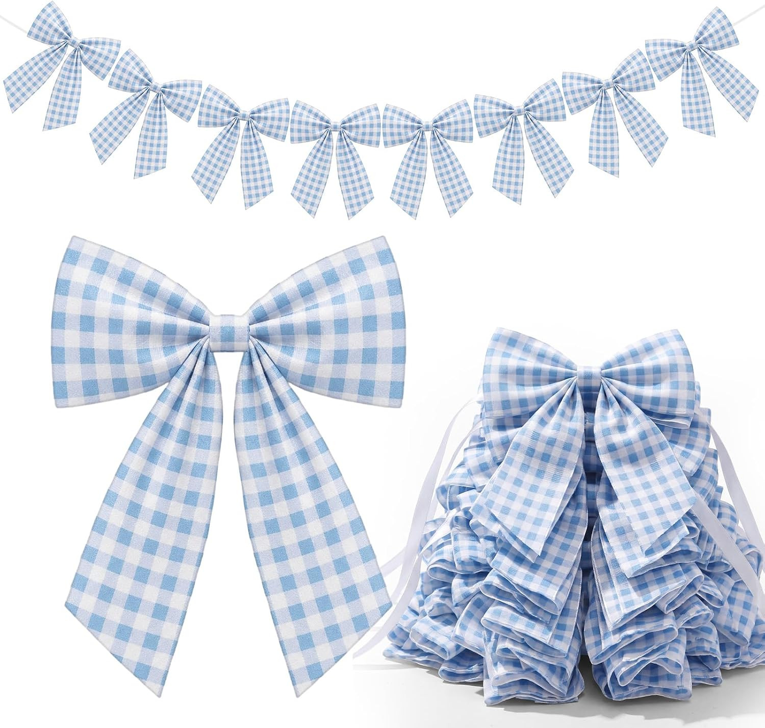 8 Ft Sky Blue Bow Garland Decorations Blue Fabric Bow Banner Hanging Banner for