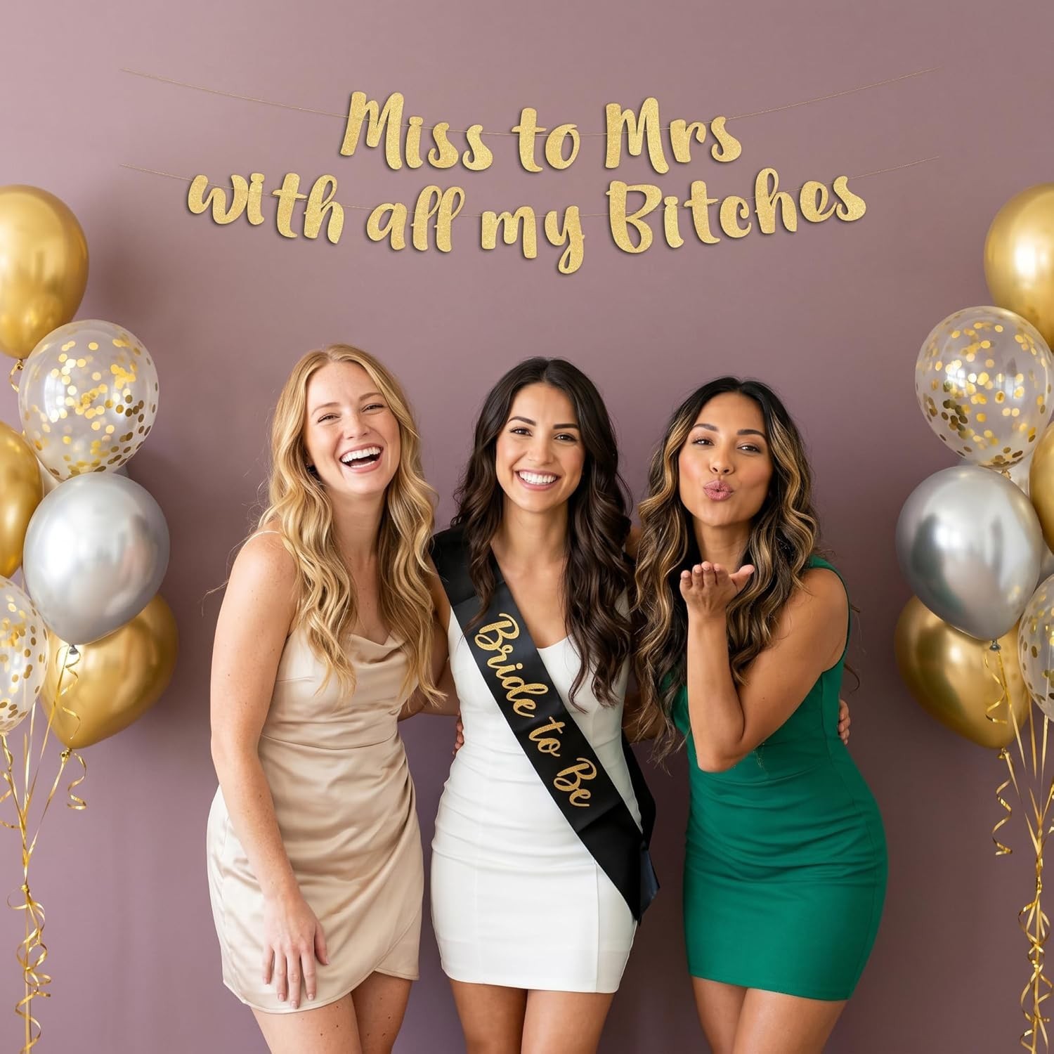 Bachelorette Party Banner Gold Glitter Pre Strung Decorations For Her