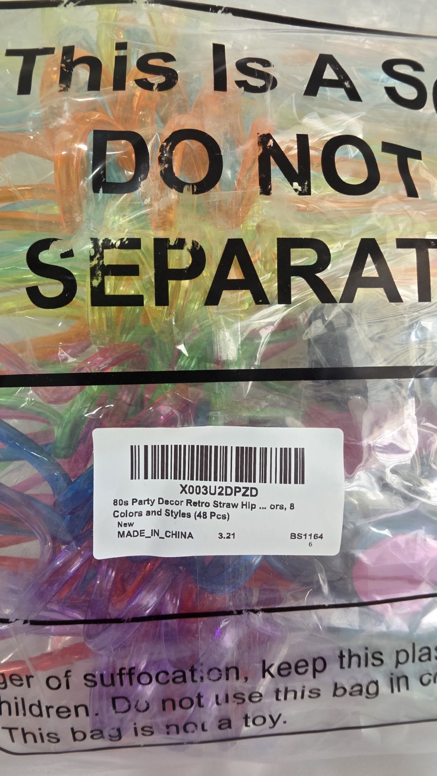 80s Party Retro Multicolor Plastic Straw Whips Set 48 Pcs X003U2DPZD