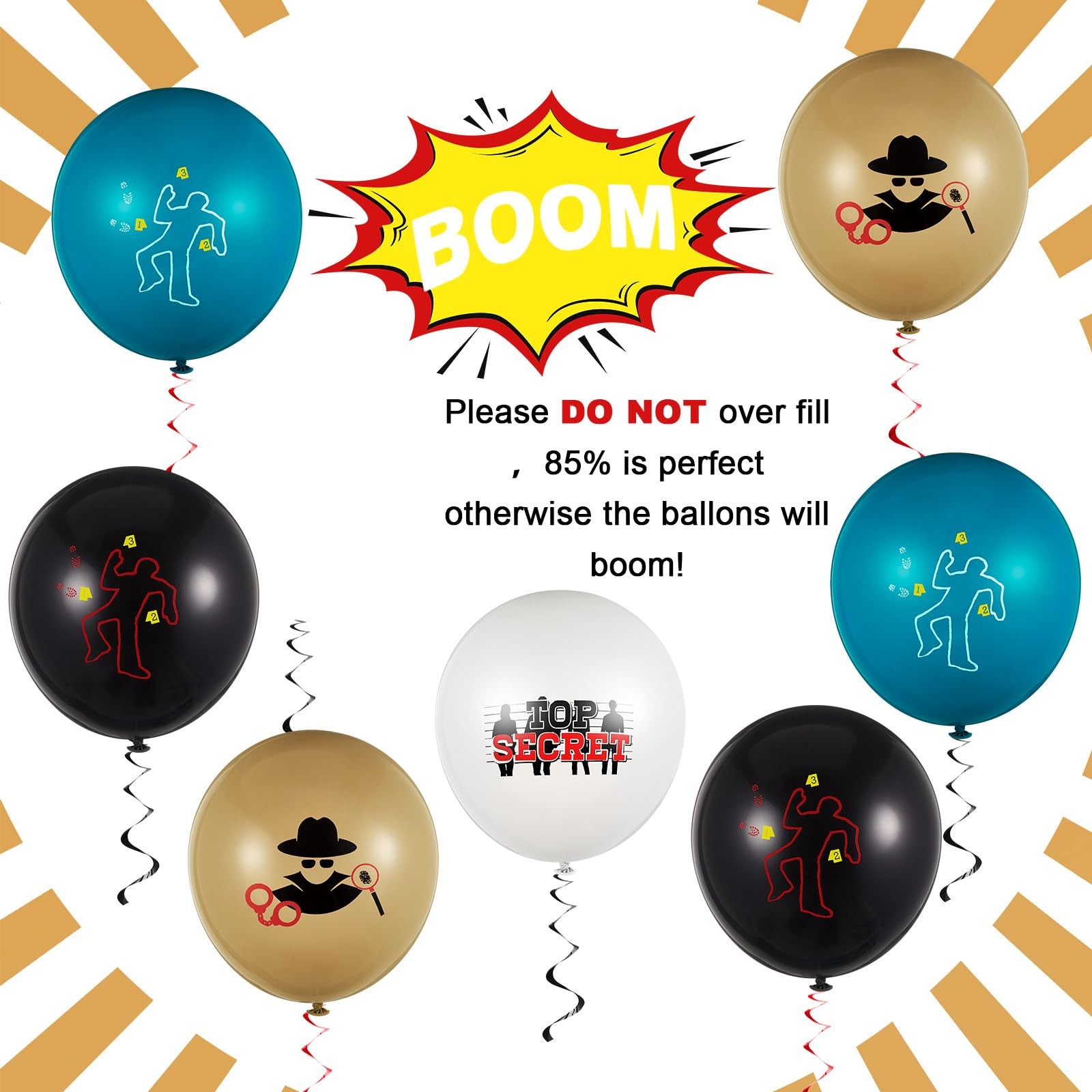 60 Pcs Top Secret Spy Theme Balloon Detective Decoration Latex Red and Black …