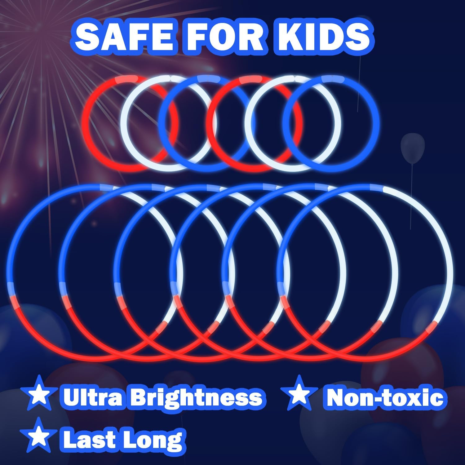 4Th of July Red White Blue Glow Sticks Party Favors for Kids 90-360 PCS, Light u