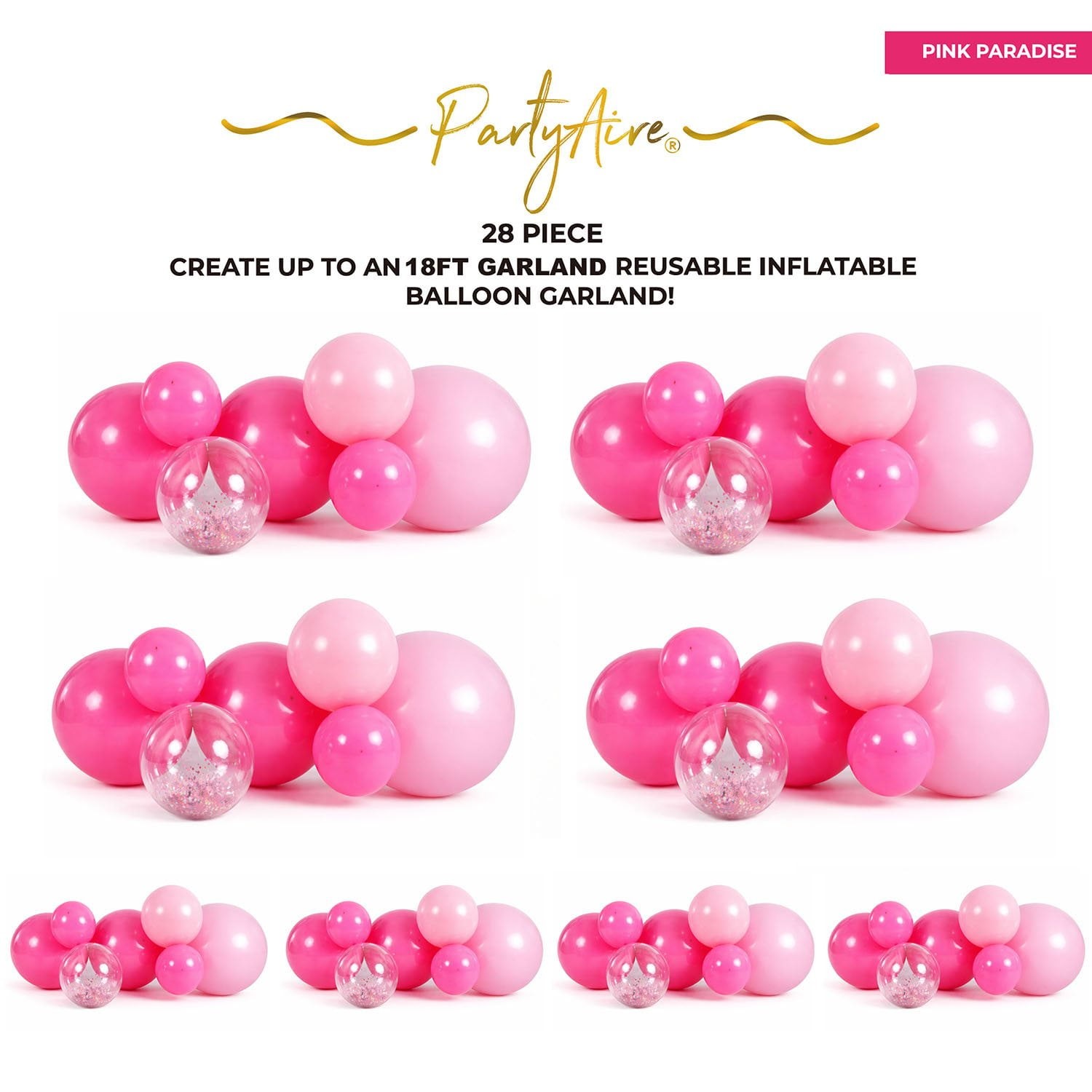 PartyAire 18′ Reusable PVC Balloon Arch, 28 pc. Pink Paradise SAMEDAYSHIP!!
