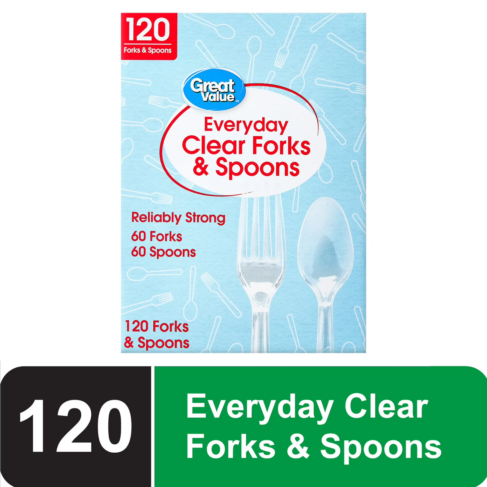 Great Value Clear Plastic Forks & Spoons Combo – 120 Count