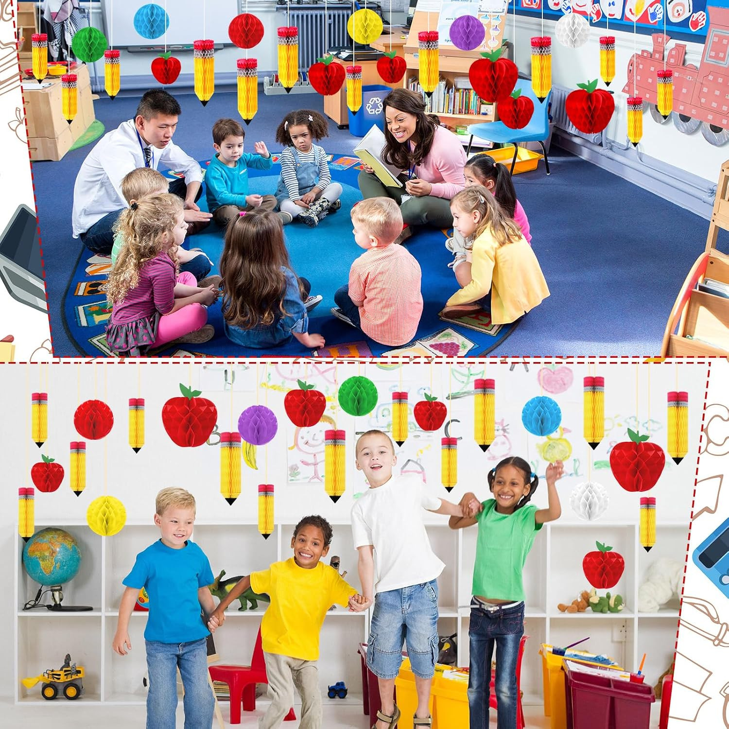 24 Pcs Classroom Decor Back to School Decorations Hanging Honeycomb Centerpiece