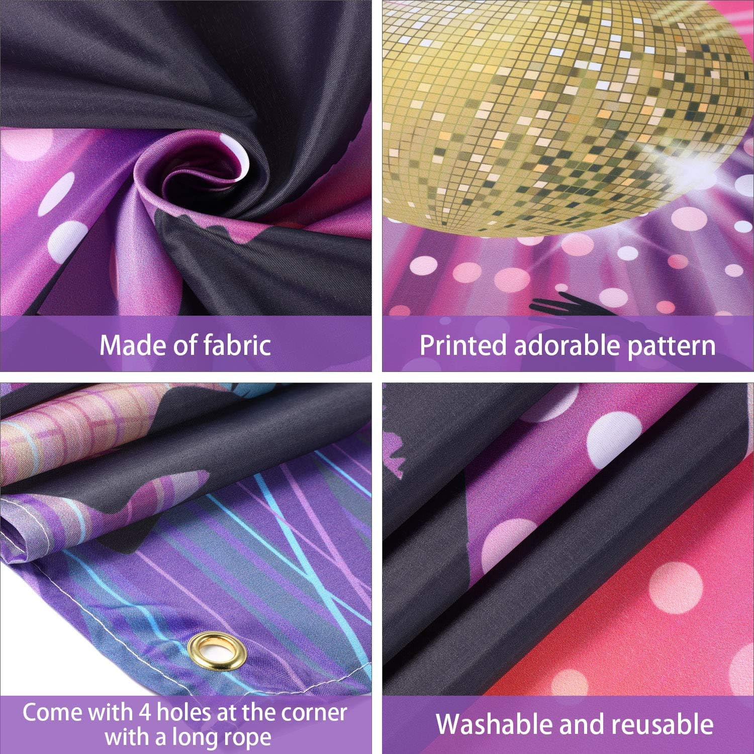 Retro Disco Backdrop Back to 70S 80S 90S Dance Party Decorations Banner 72.8 X 4