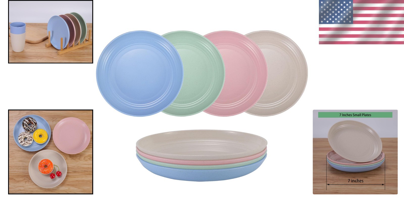 7-Inch Unbreakable Wheat Straw Plates – Set of 4, Microwave & Dishwasher Safe