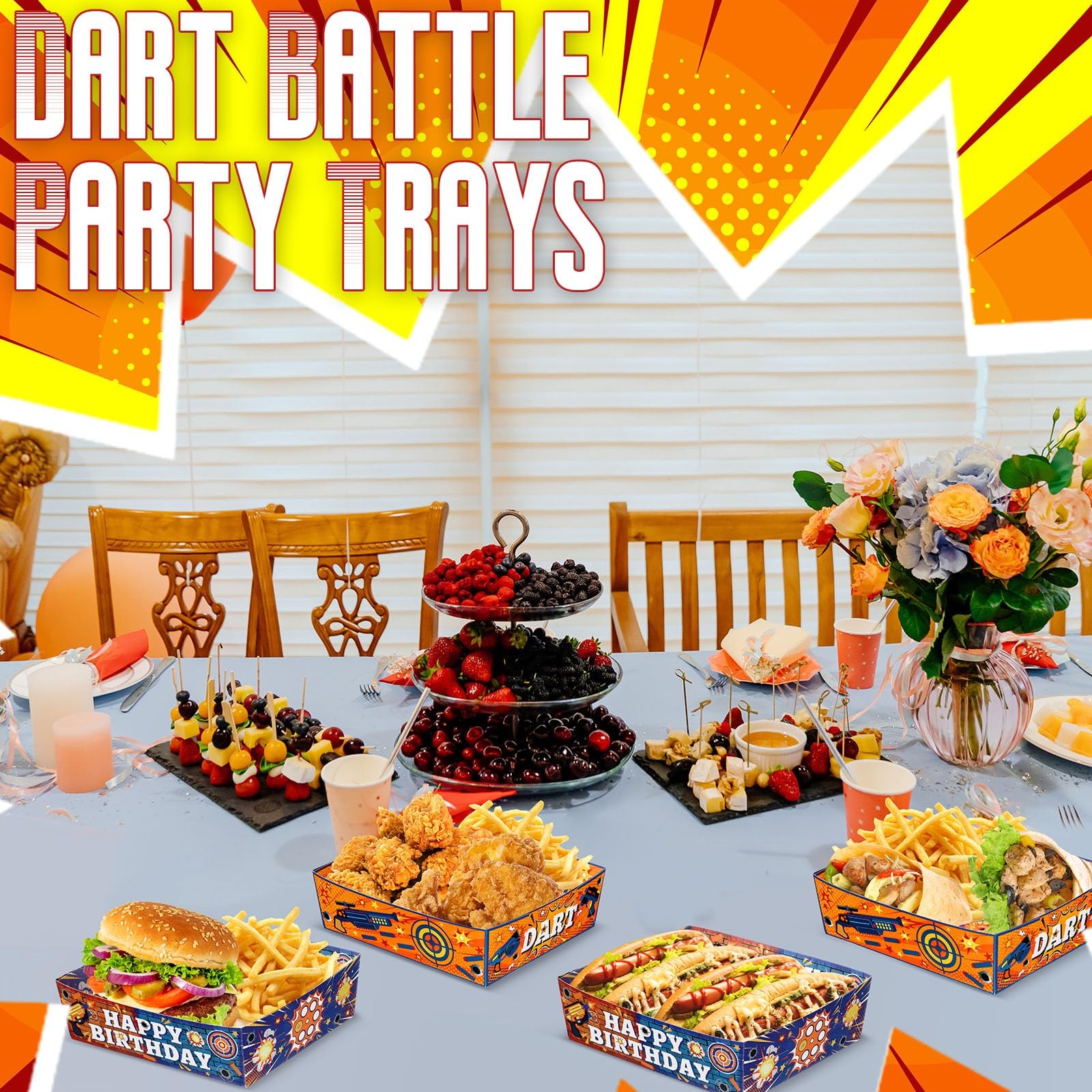 Mifoci 36 Pack Dart Battle Party Supplies Food Trays 5 lb Blue and Orange Boats